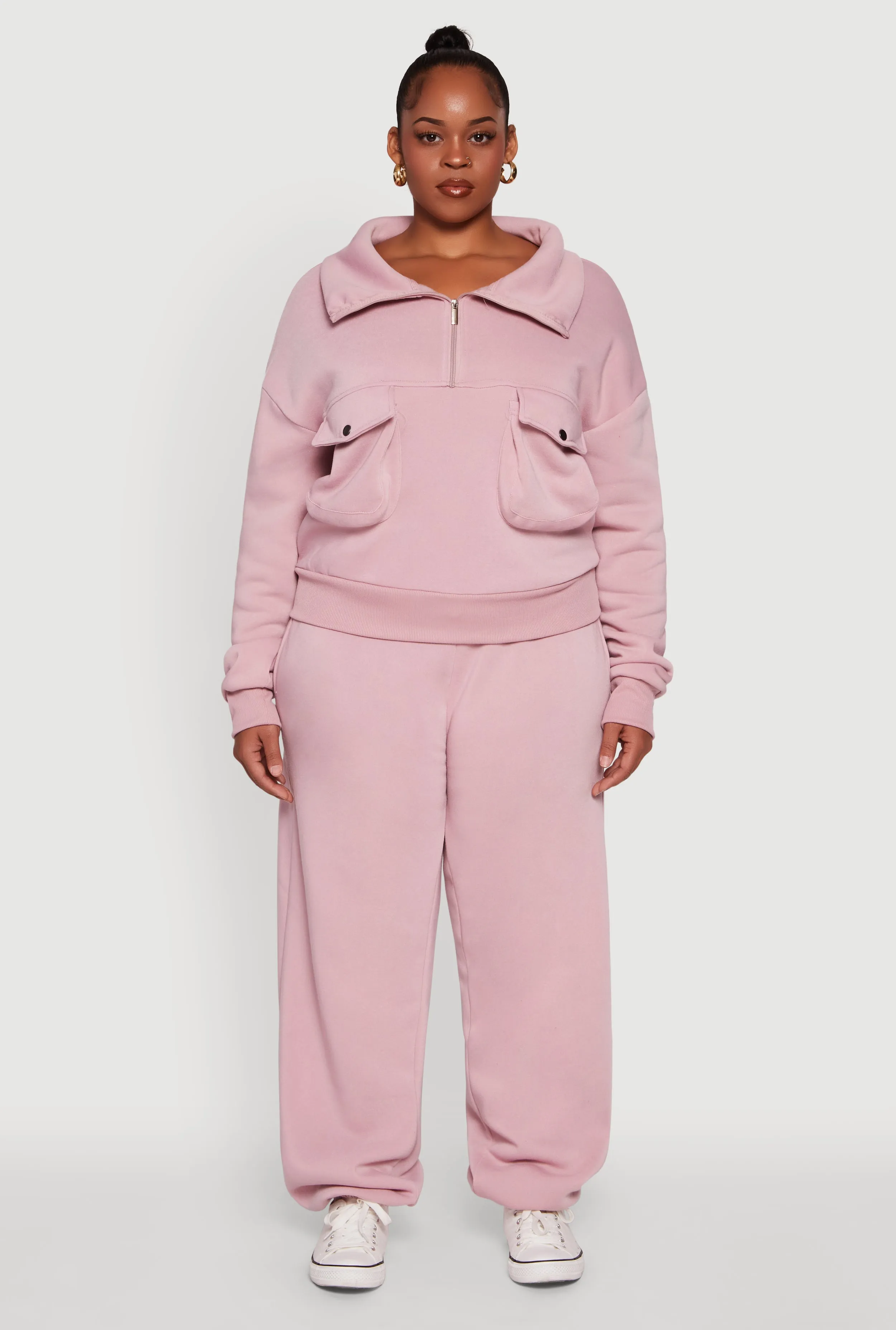 Plus Size Half Zip Collared Cargo Pocket Sweatshirt sold by Rainbow product image thumbnail 3