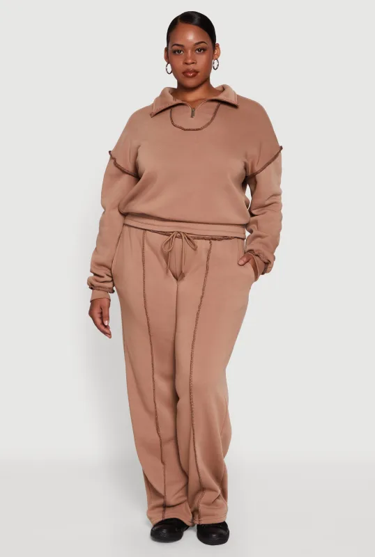 Plus Size High Waisted Wide Leg Fleece Sweatpants sold by Rainbow
