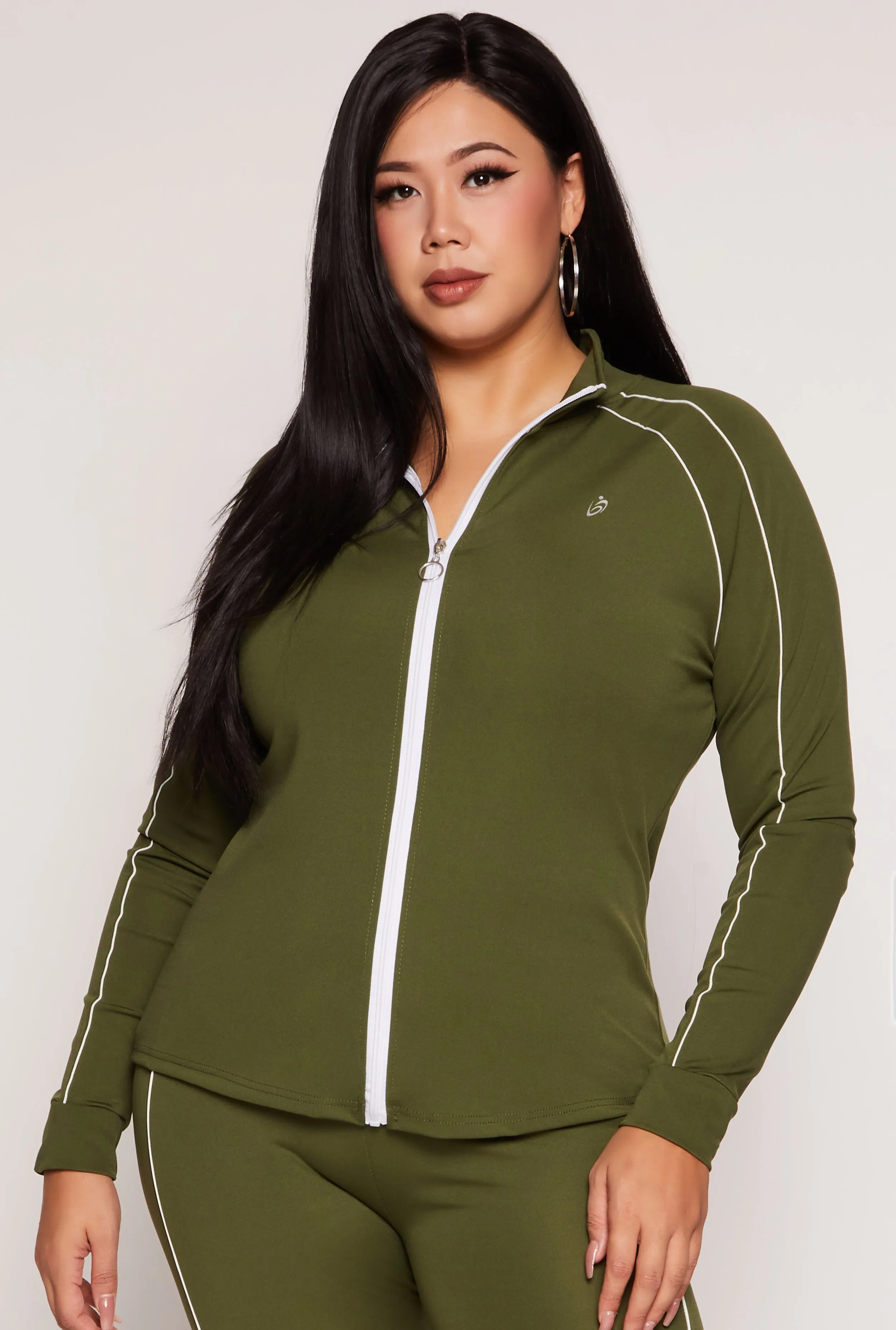 Plus Size Contrast Piping Zip Front Track Jacket sold by Rainbow product image thumbnail 4