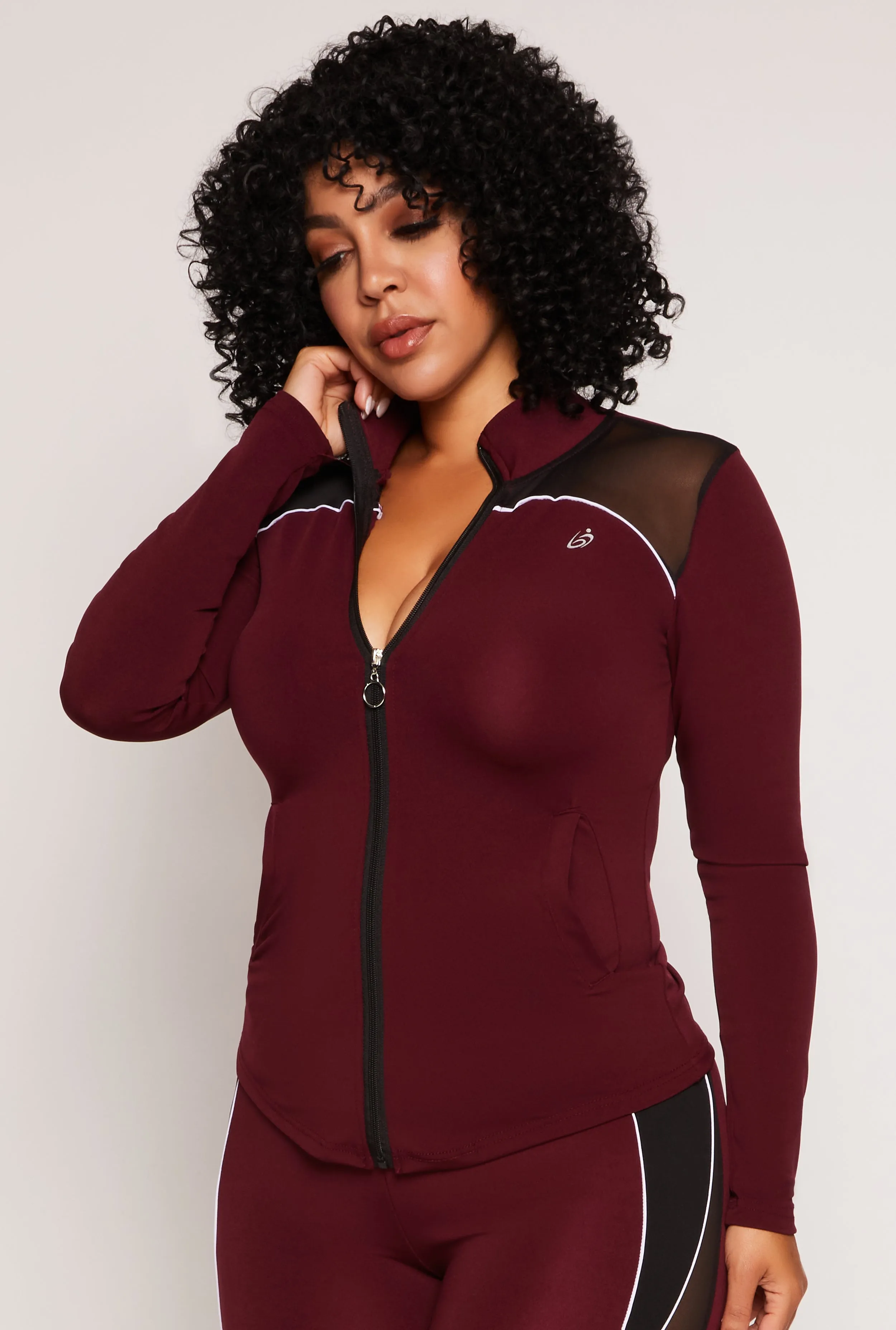 Plus Size Contrast Piping Zip Front Track Jacket sold by Rainbow product image thumbnail 3