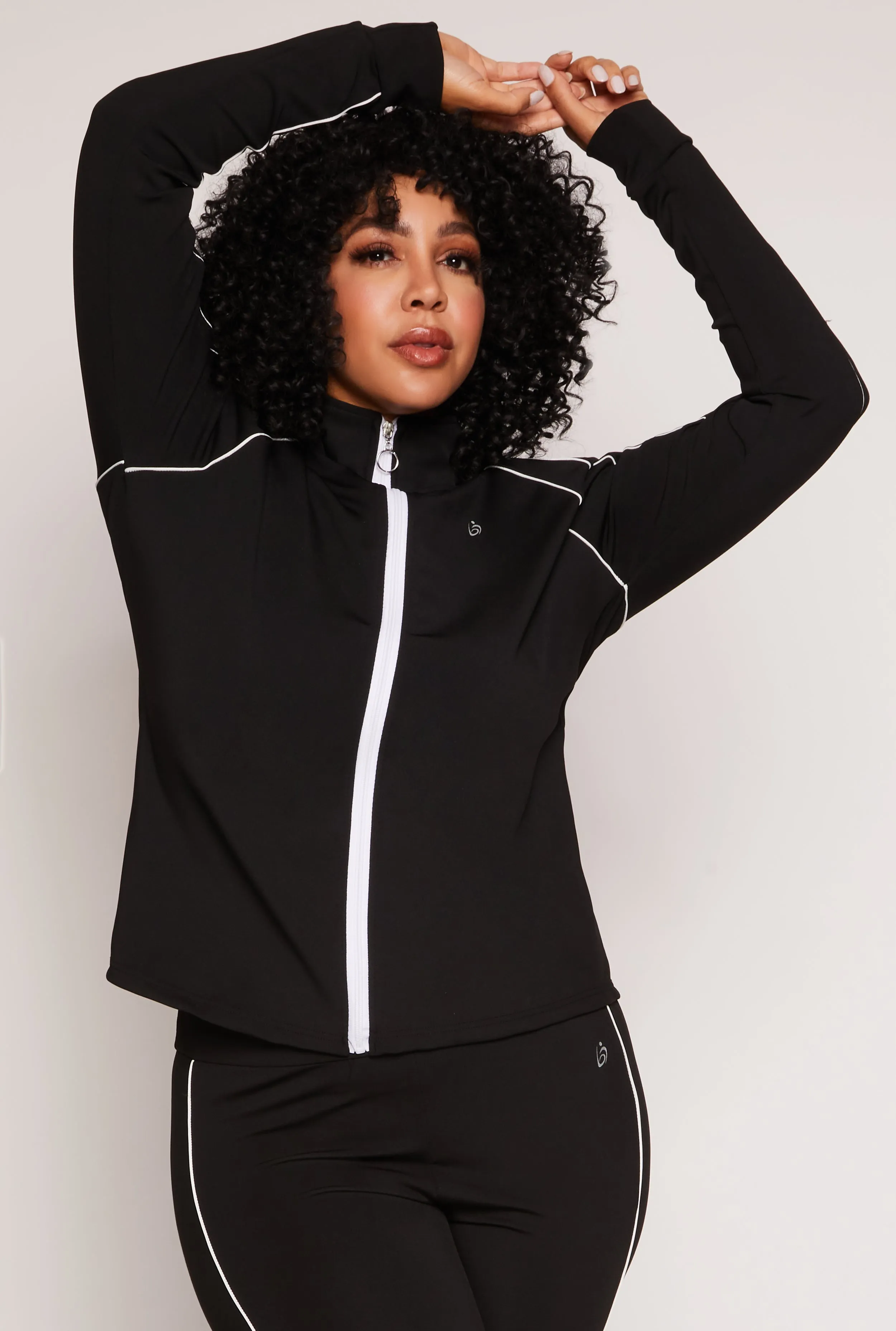 Plus Size Contrast Piping Zip Front Track Jacket sold by Rainbow product image thumbnail 2