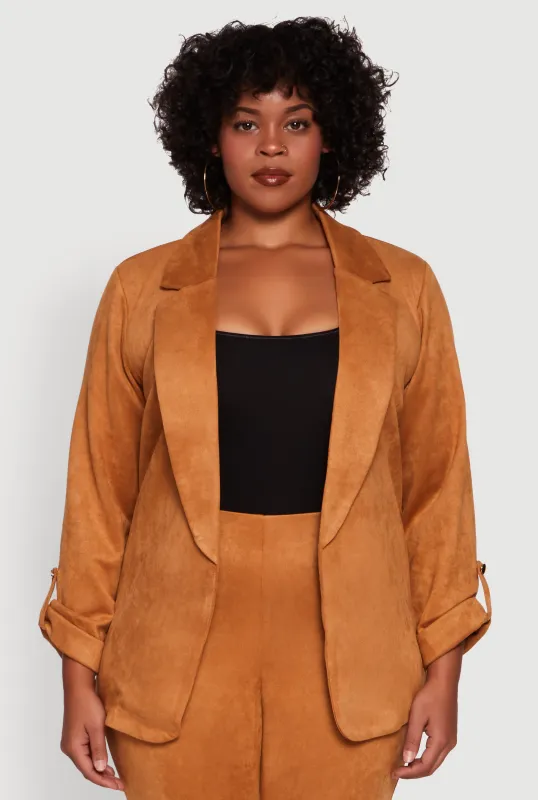Plus Size Faux Suede Long Sleeve Open Front Blazer sold by Rainbow