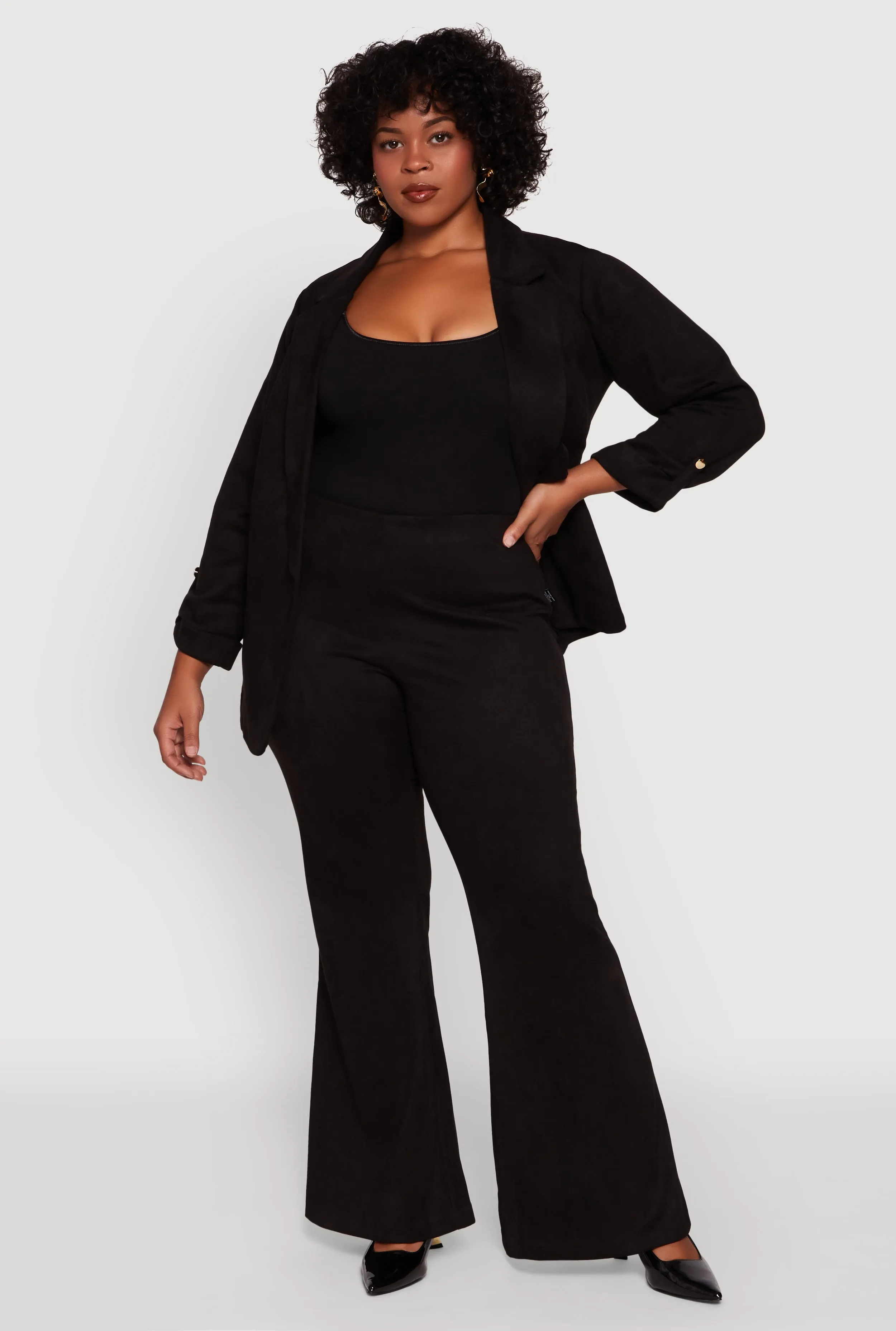 Plus Size High Waisted Faux Suede Flare Dress Pants sold by Rainbow product image thumbnail 3