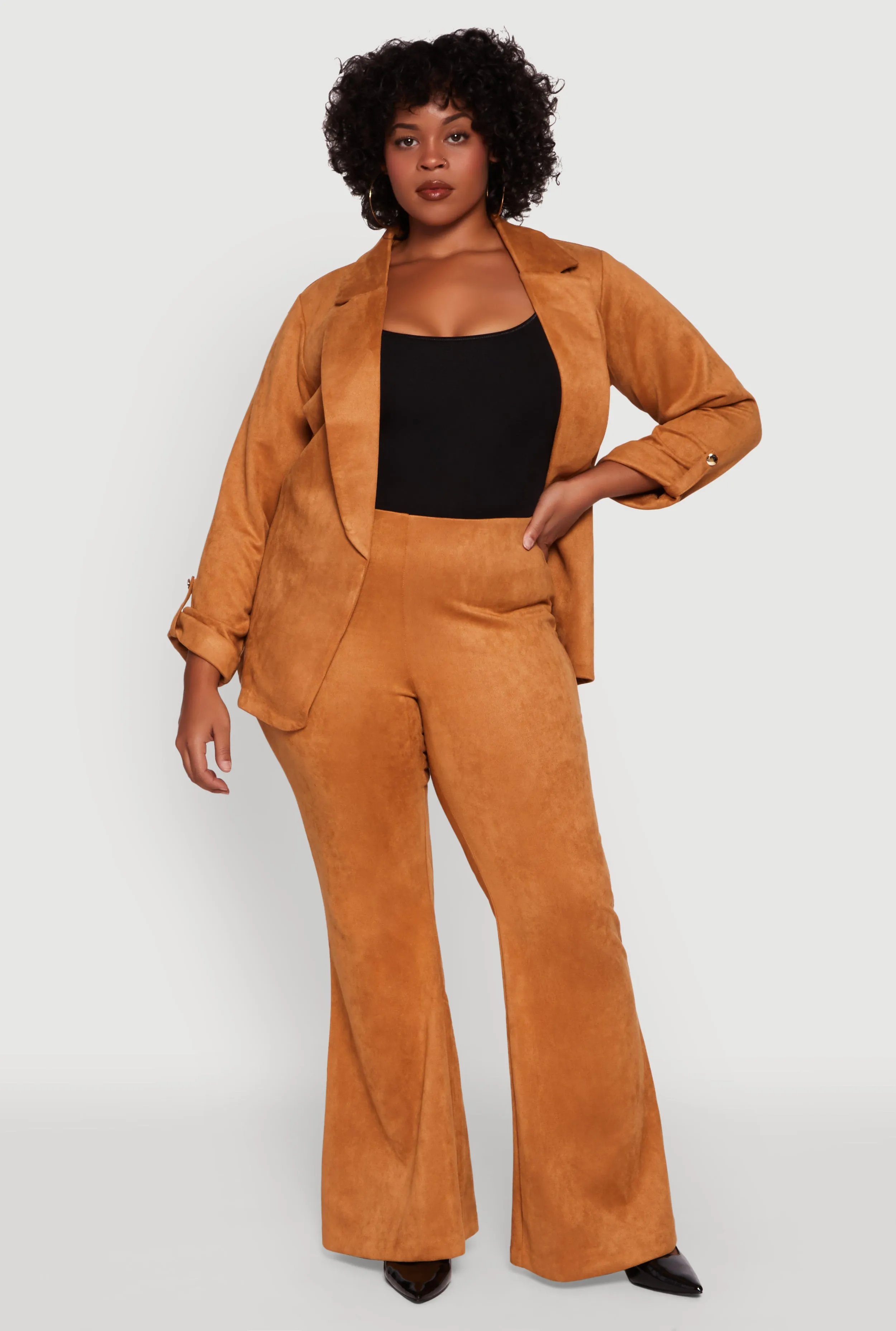 Plus Size High Waisted Faux Suede Flare Dress Pants sold by Rainbow