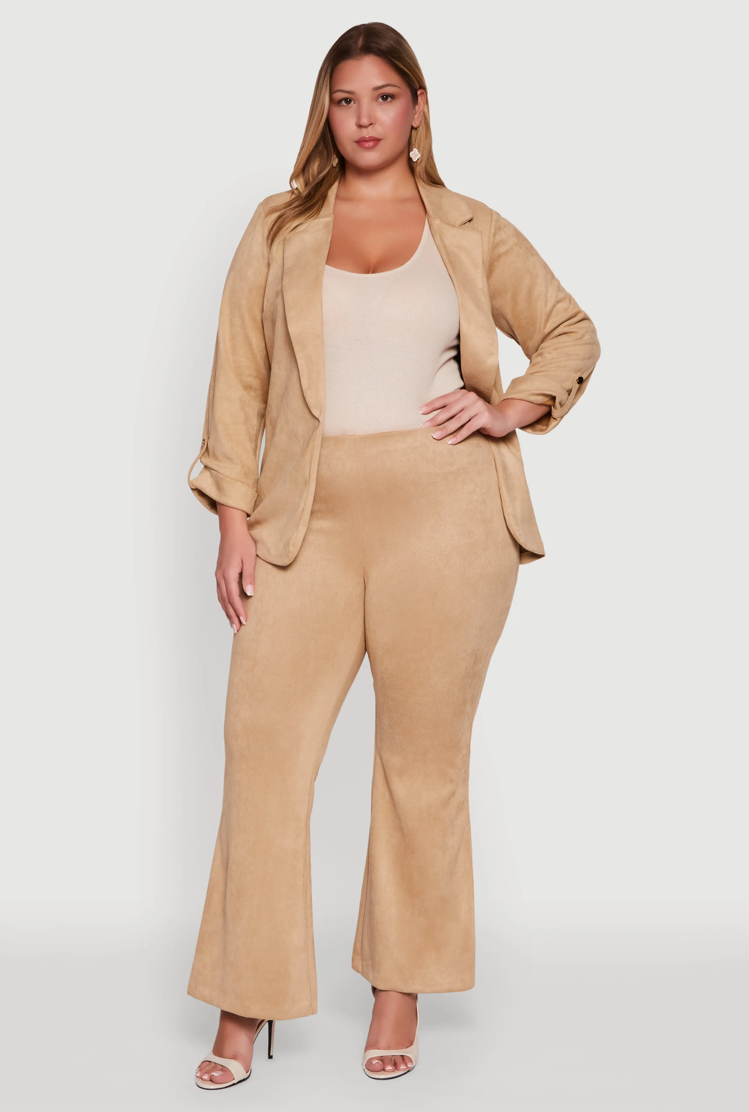 Plus Size High Waisted Faux Suede Flare Dress Pants sold by Rainbow product image thumbnail 2