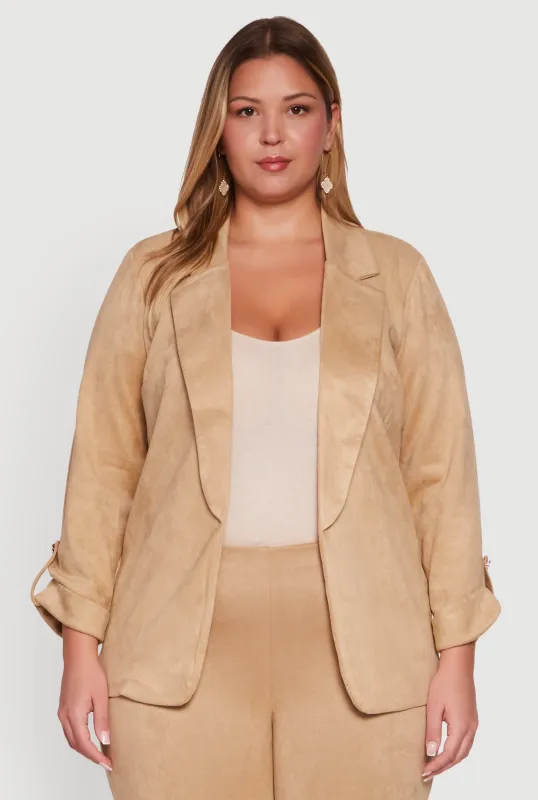 Plus Size Faux Suede Long Sleeve Open Front Blazer sold by Rainbow