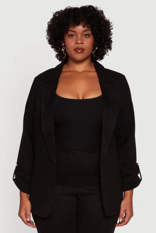 Plus Size Faux Suede Long Sleeve Open Front Blazer sold by Rainbow