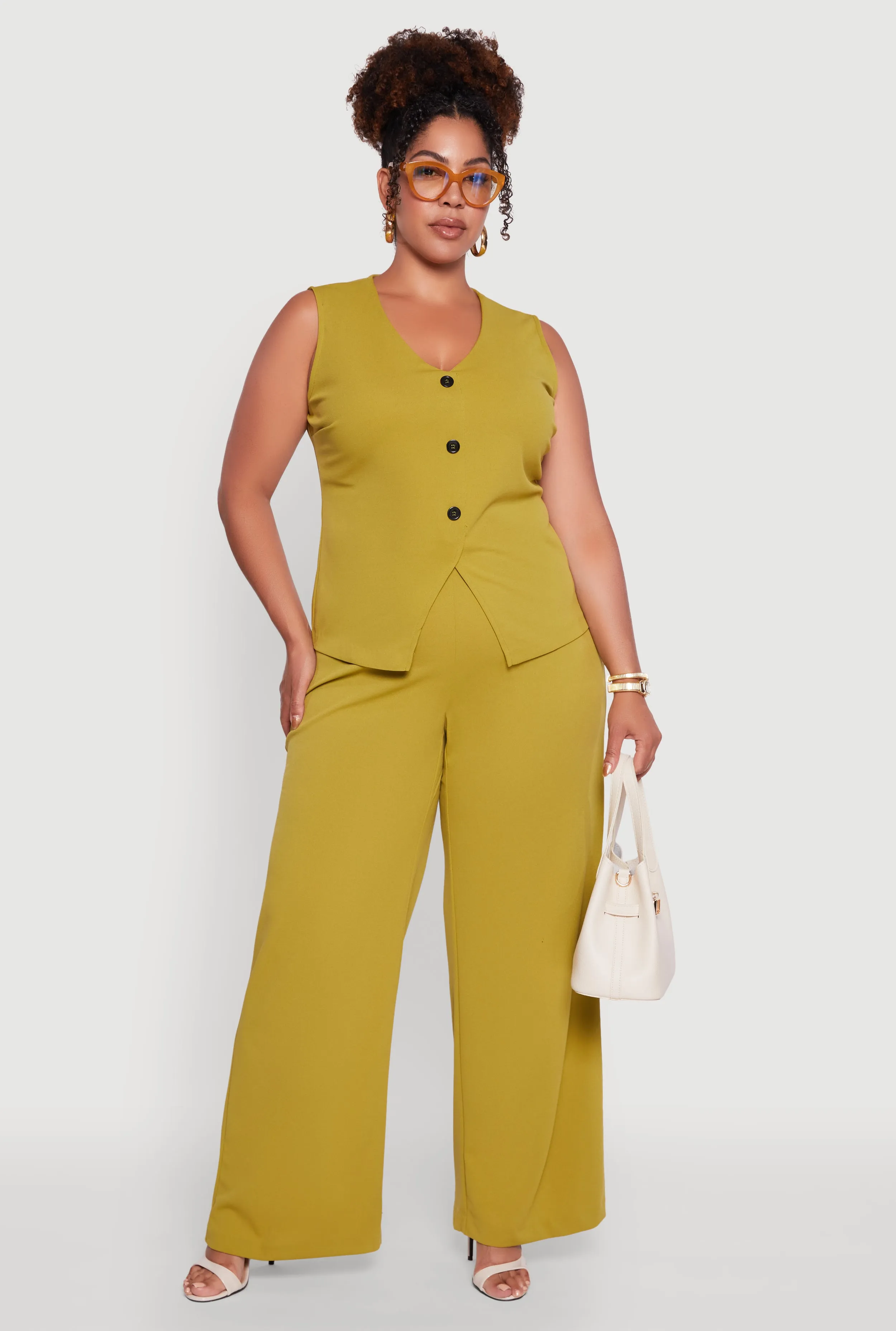 Plus Size Crepe Knit High Waisted Wide Leg Pants sold by Rainbow