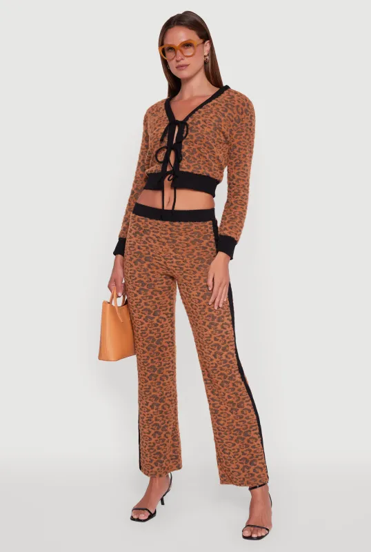 Contrast Trim Jaguar Print Flare Leg Pants sold by Rainbow
