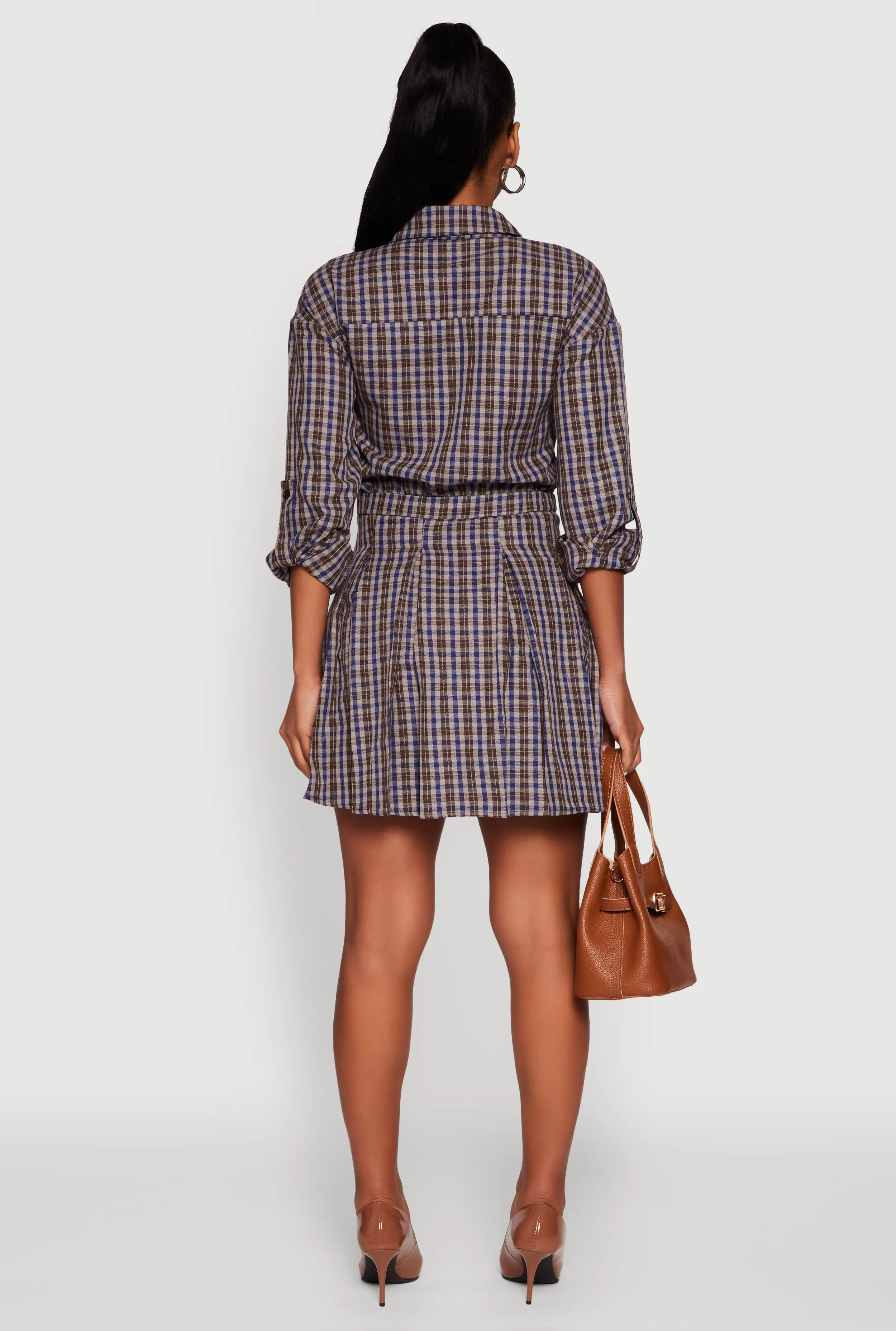 Plaid Tabbed Sleeve Button Front Shirt Dress sold by Rainbow product image thumbnail 5