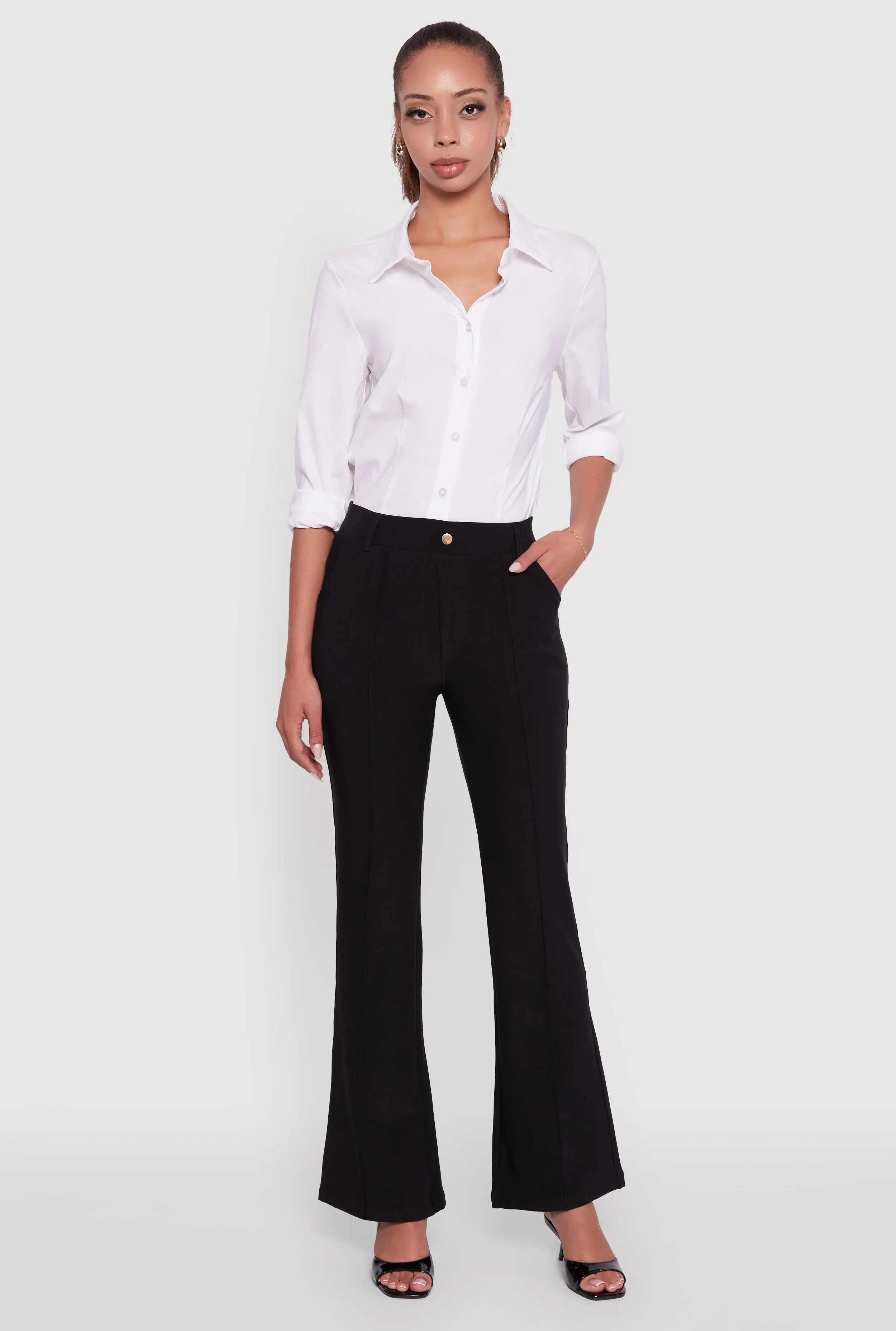 Scuba Pintuck Pull On Flare Pants sold by Rainbow