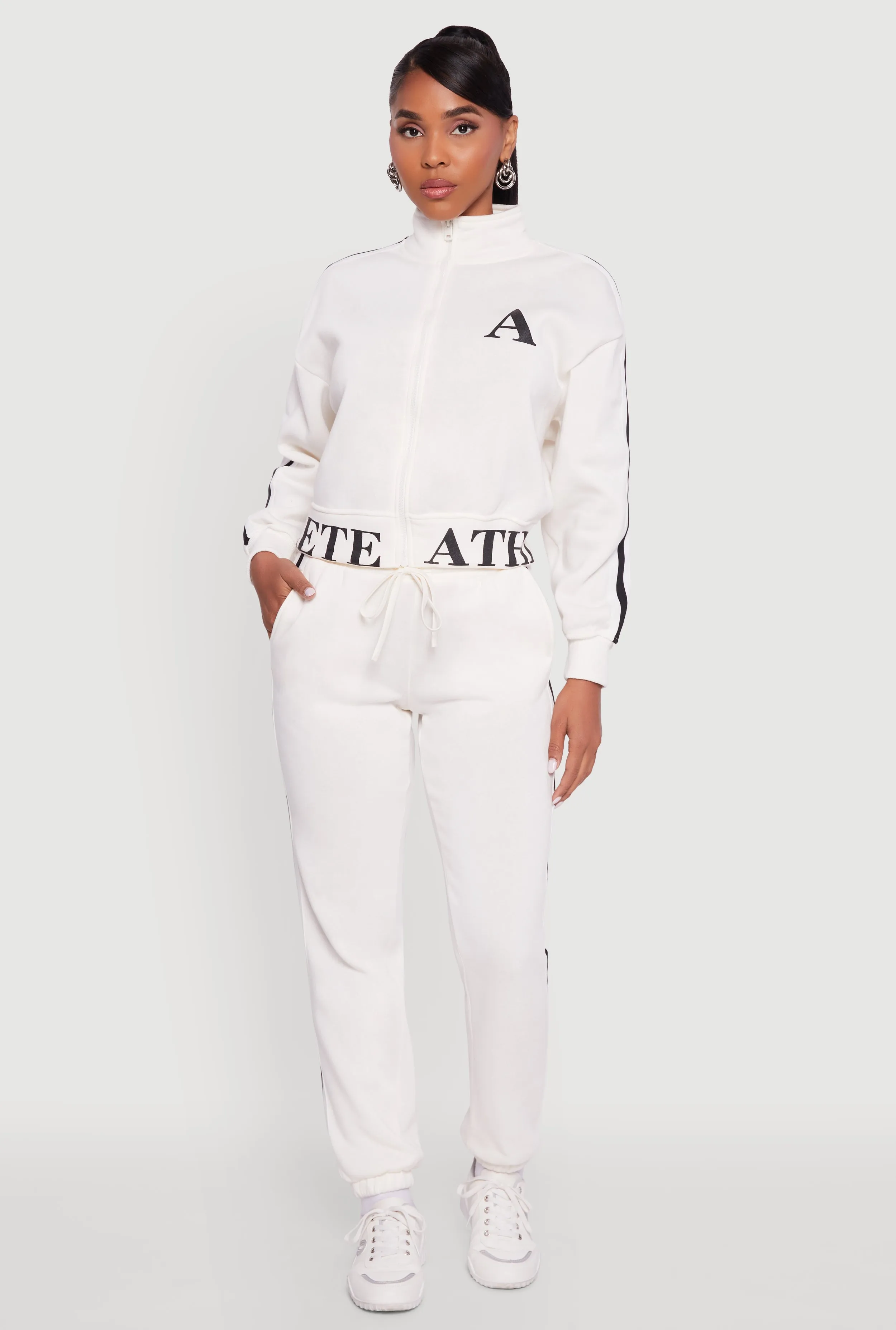 Varsity Stripe Side Drawstring Waist Sweatpants sold by Rainbow