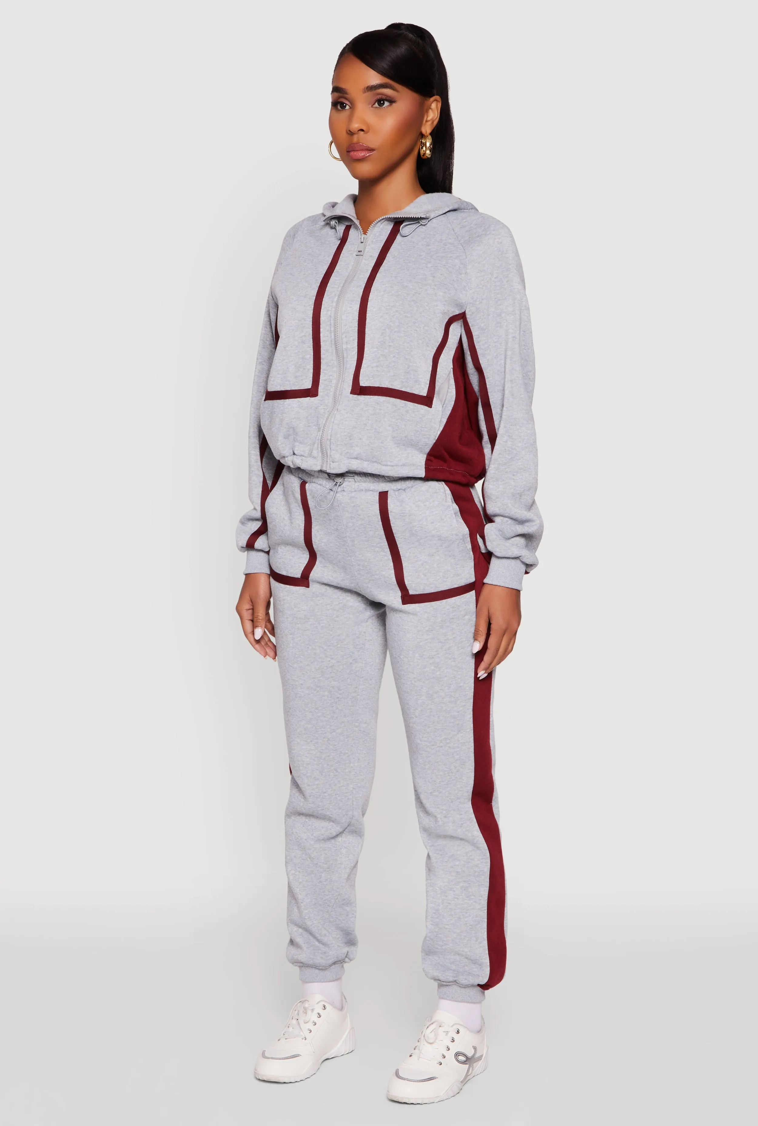 Contrast Trim Zip Front Toggle Drawstring Hoodie sold by Rainbow product image thumbnail 5