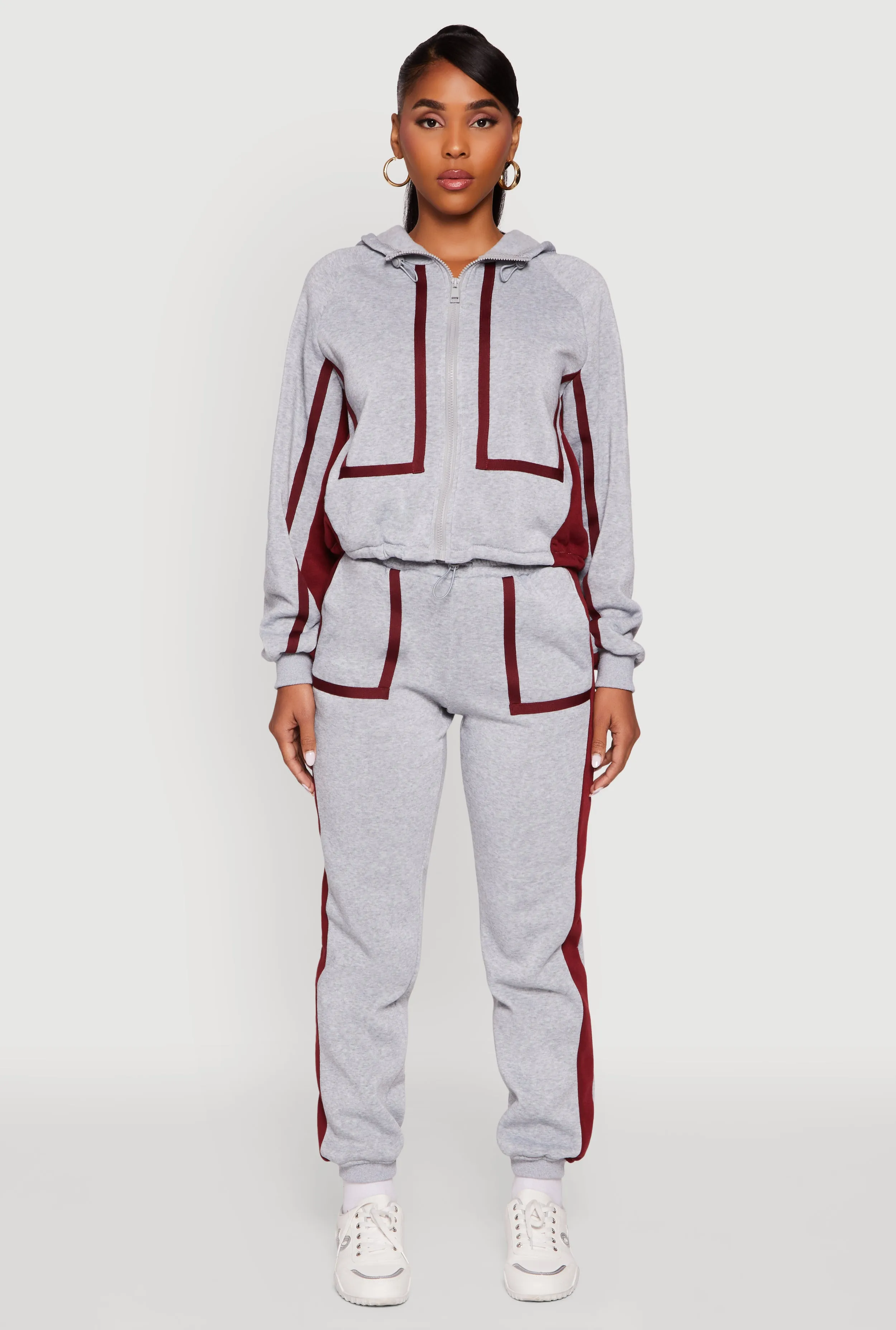 Contrast Trim Zip Front Toggle Drawstring Hoodie sold by Rainbow product image thumbnail 2