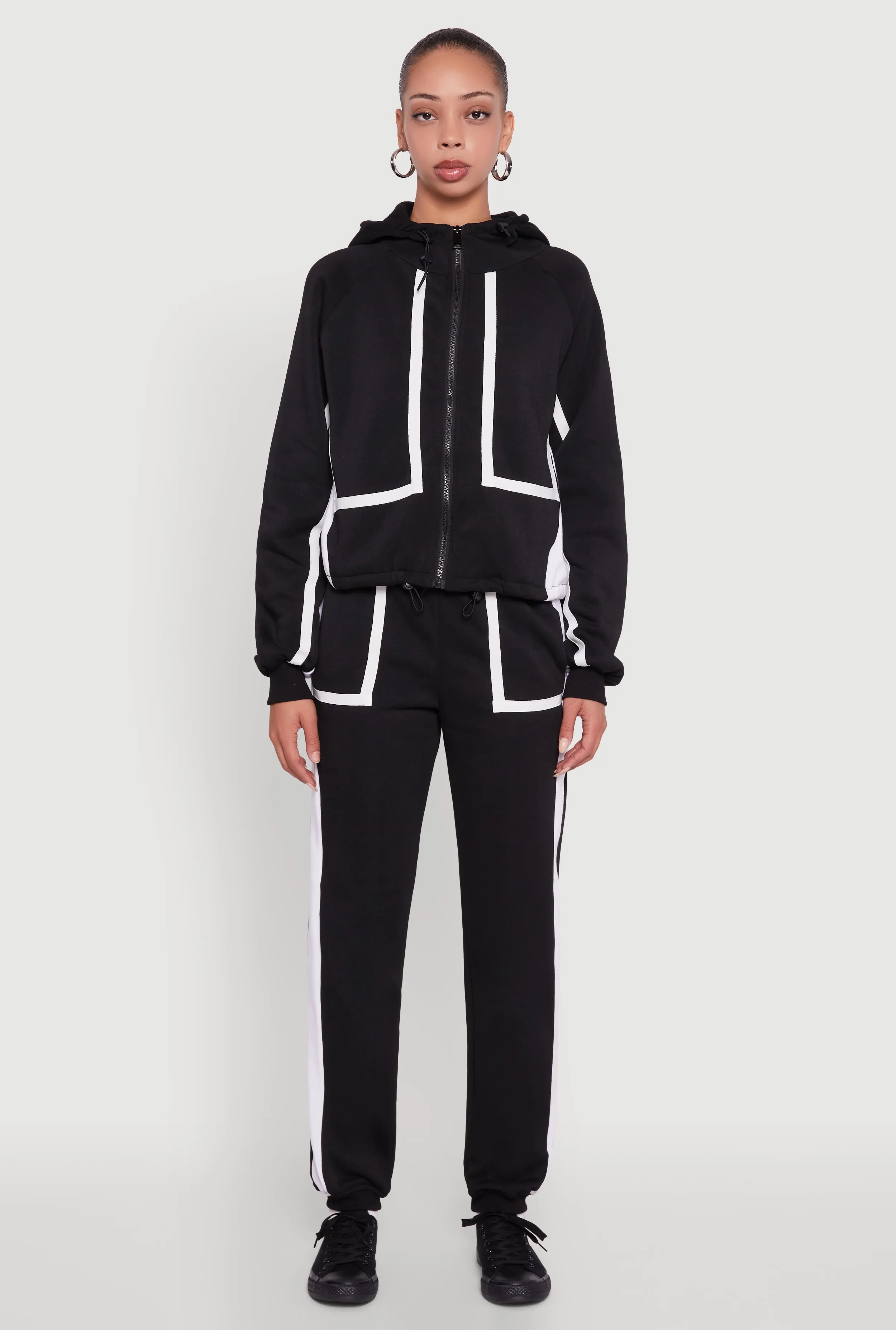 Contrast Trim Zip Front Toggle Drawstring Hoodie sold by Rainbow product image thumbnail 3