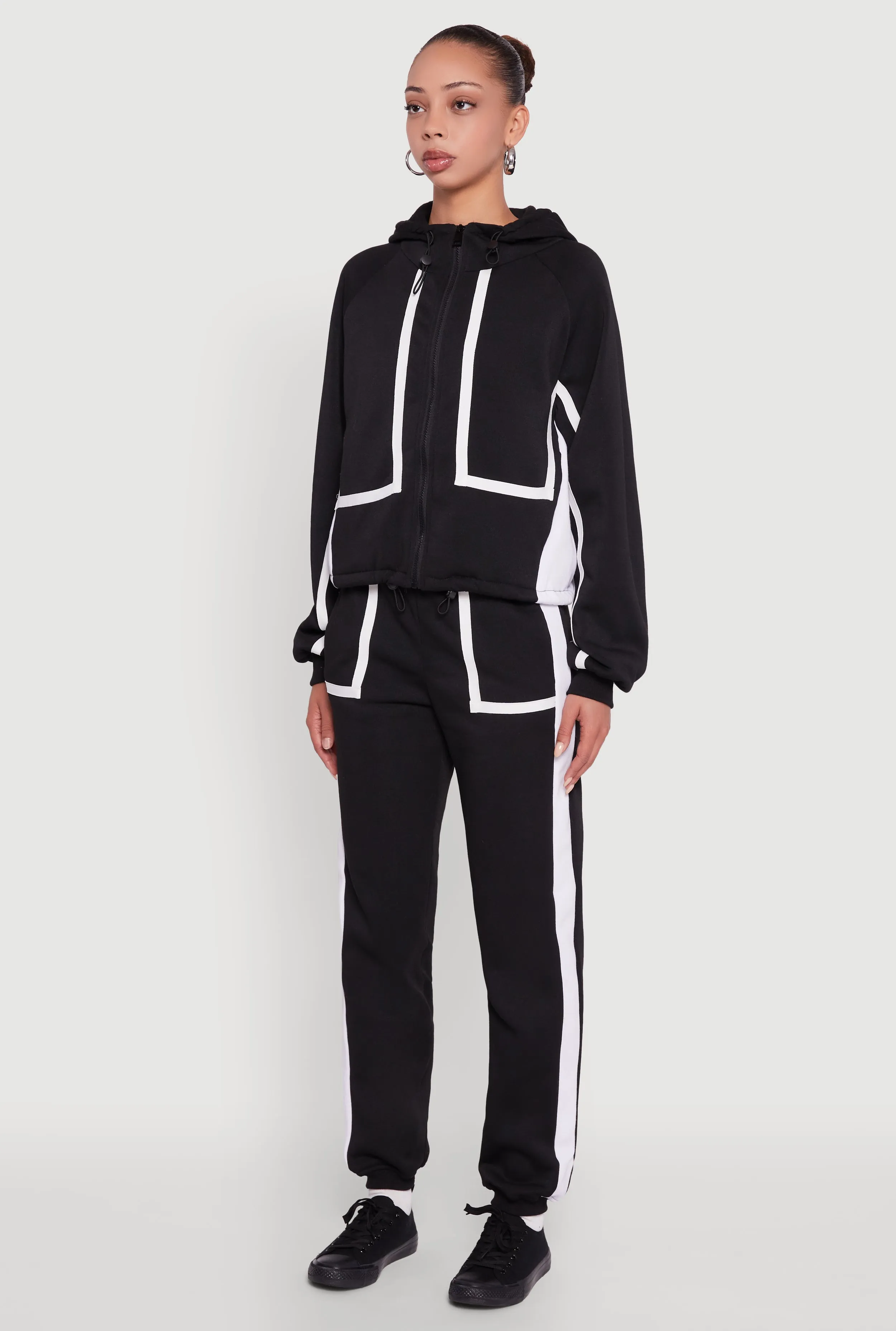 Contrast Trim Zip Front Toggle Drawstring Hoodie sold by Rainbow product image thumbnail 5