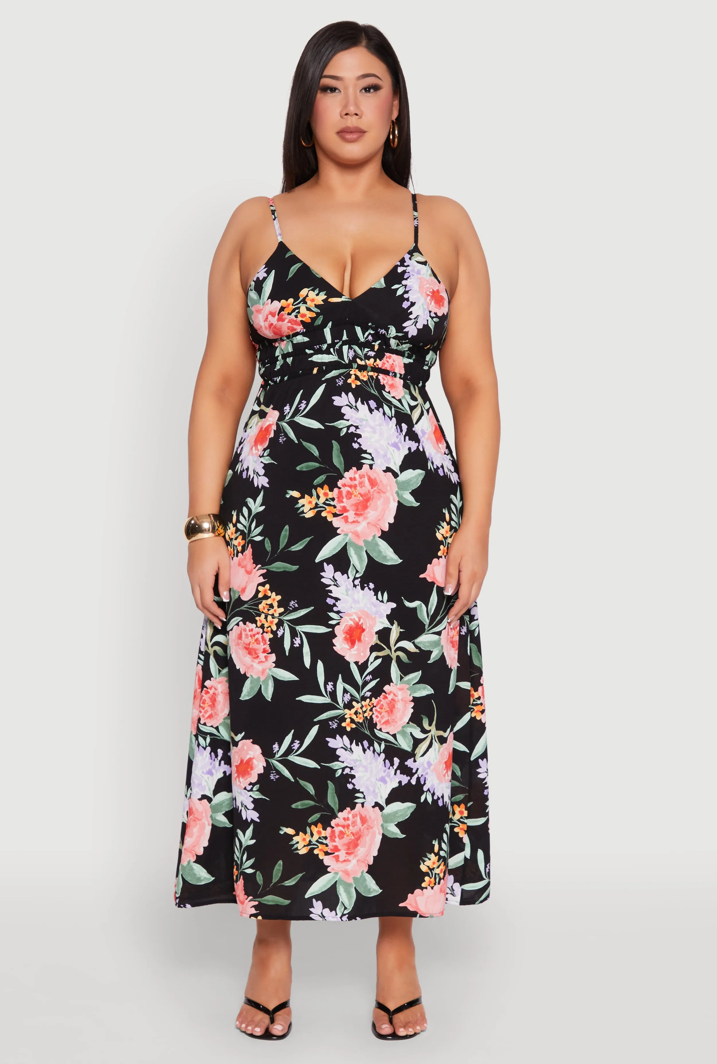 Plus Size Floral Print Maxi Empire Waist Dress sold by Rainbow
