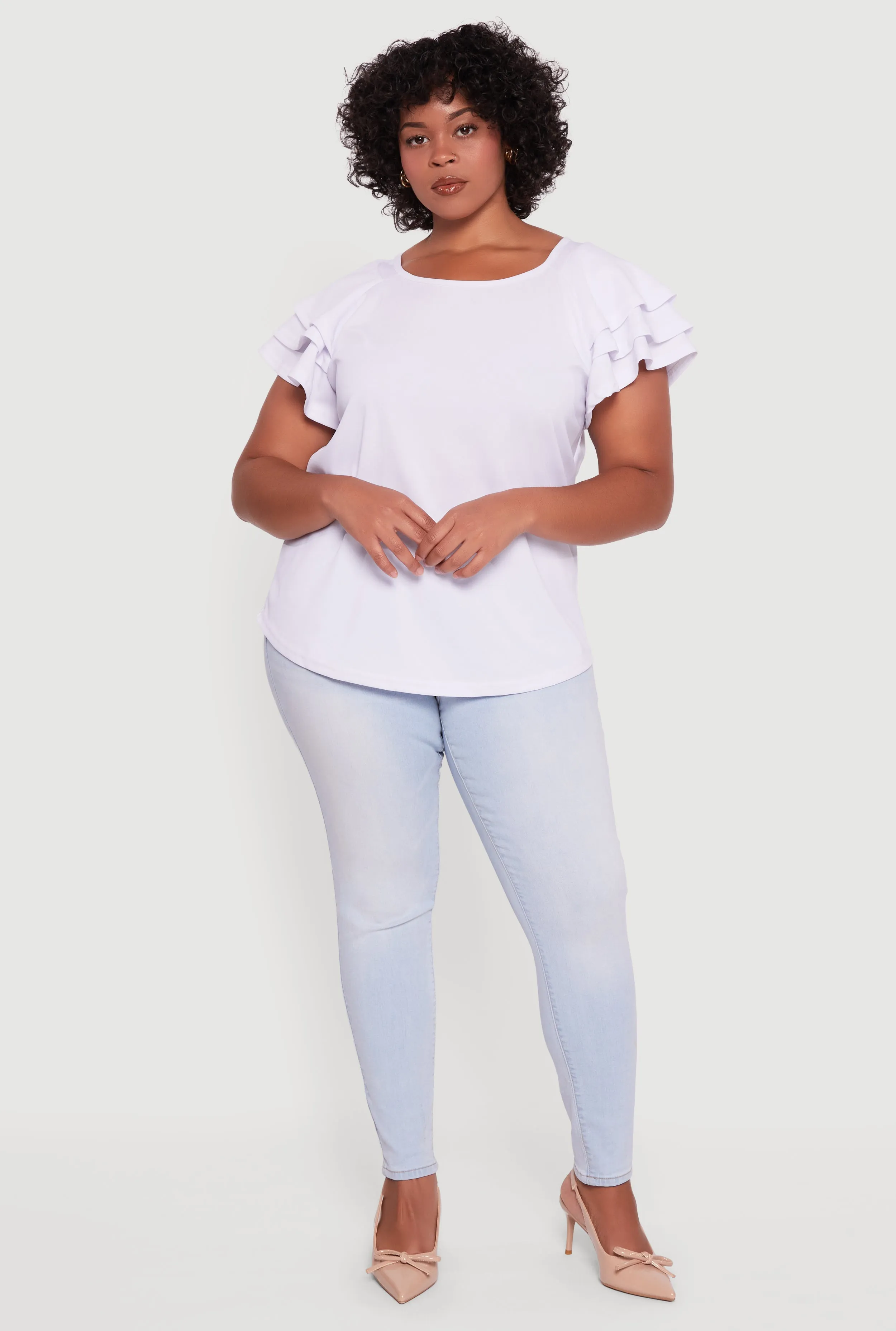 Plus Size Crepe Knit Tiered Short Sleeve Blouse sold by Rainbow product image thumbnail 3