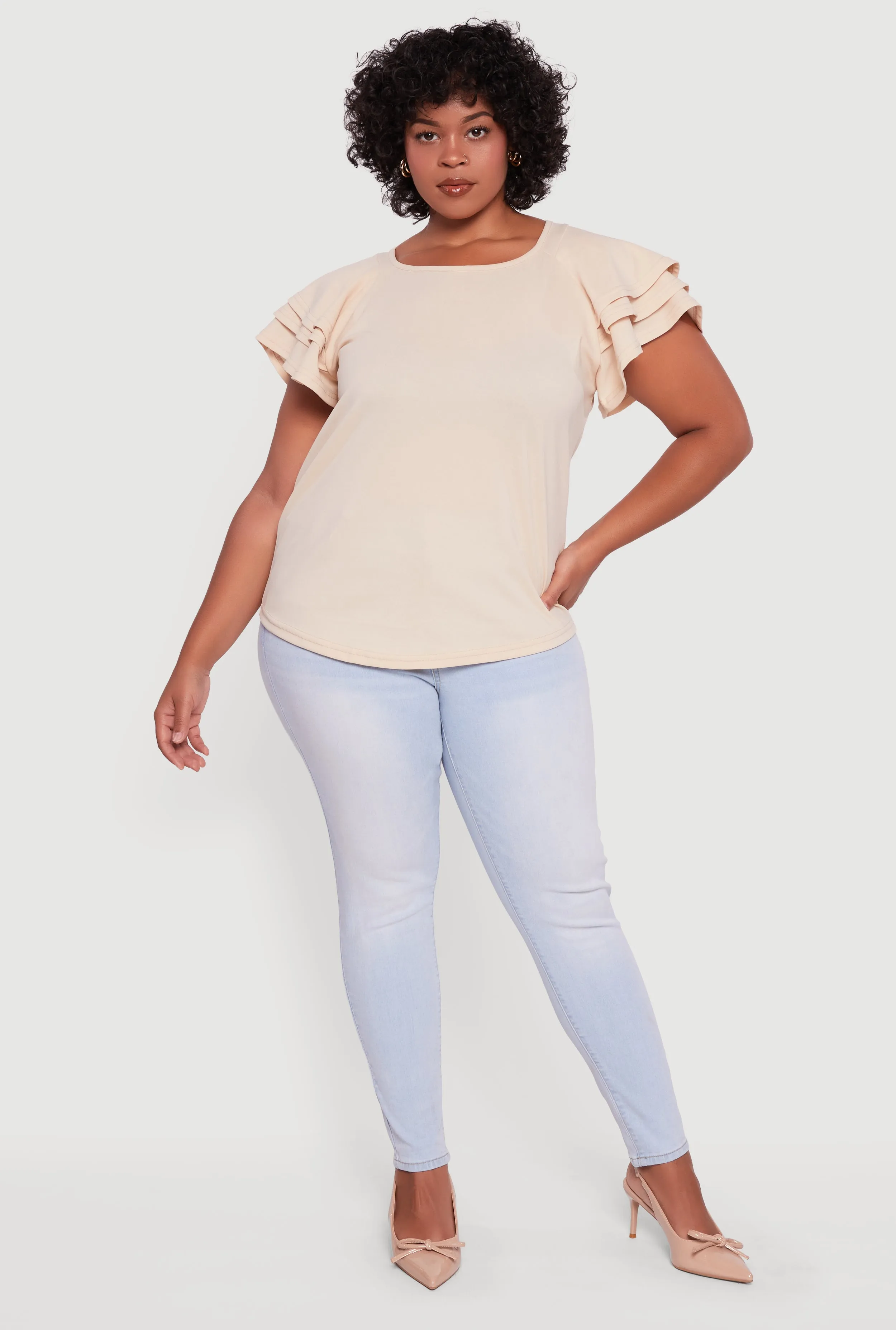 Plus Size Crepe Knit Tiered Short Sleeve Blouse sold by Rainbow product image thumbnail 2