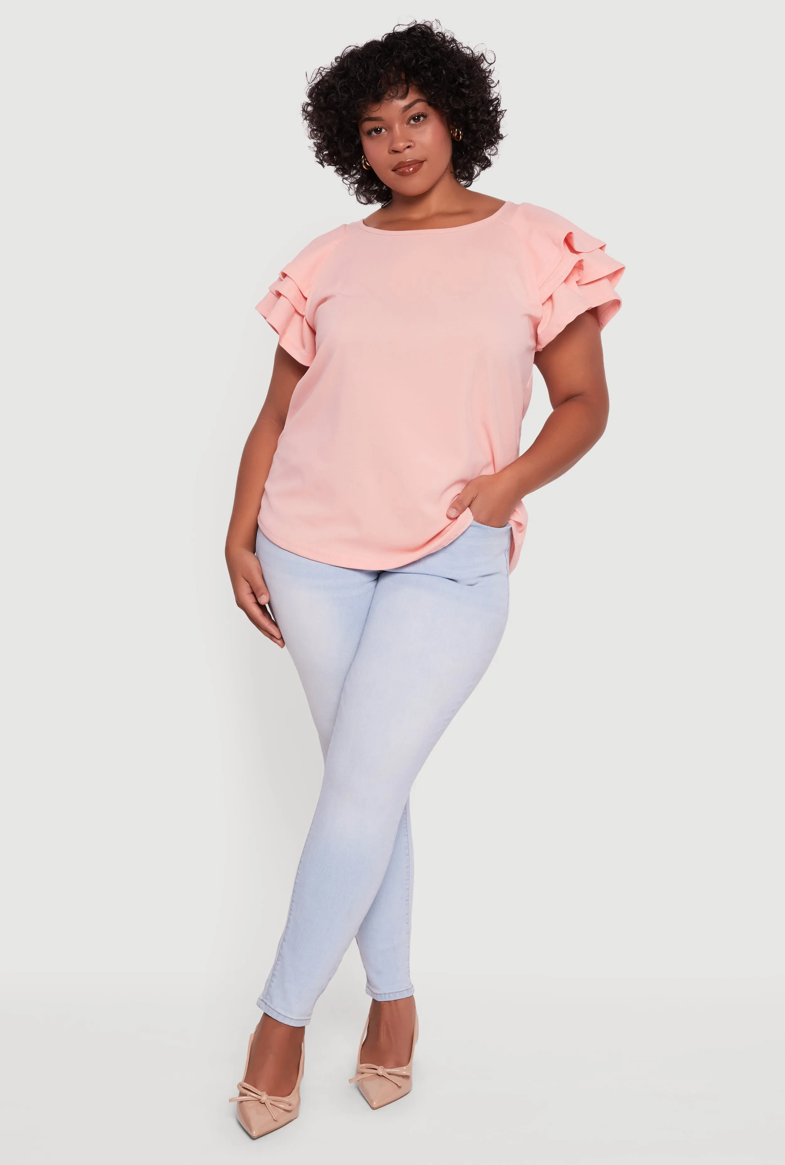 Plus Size Crepe Knit Tiered Short Sleeve Blouse sold by Rainbow product image thumbnail 4