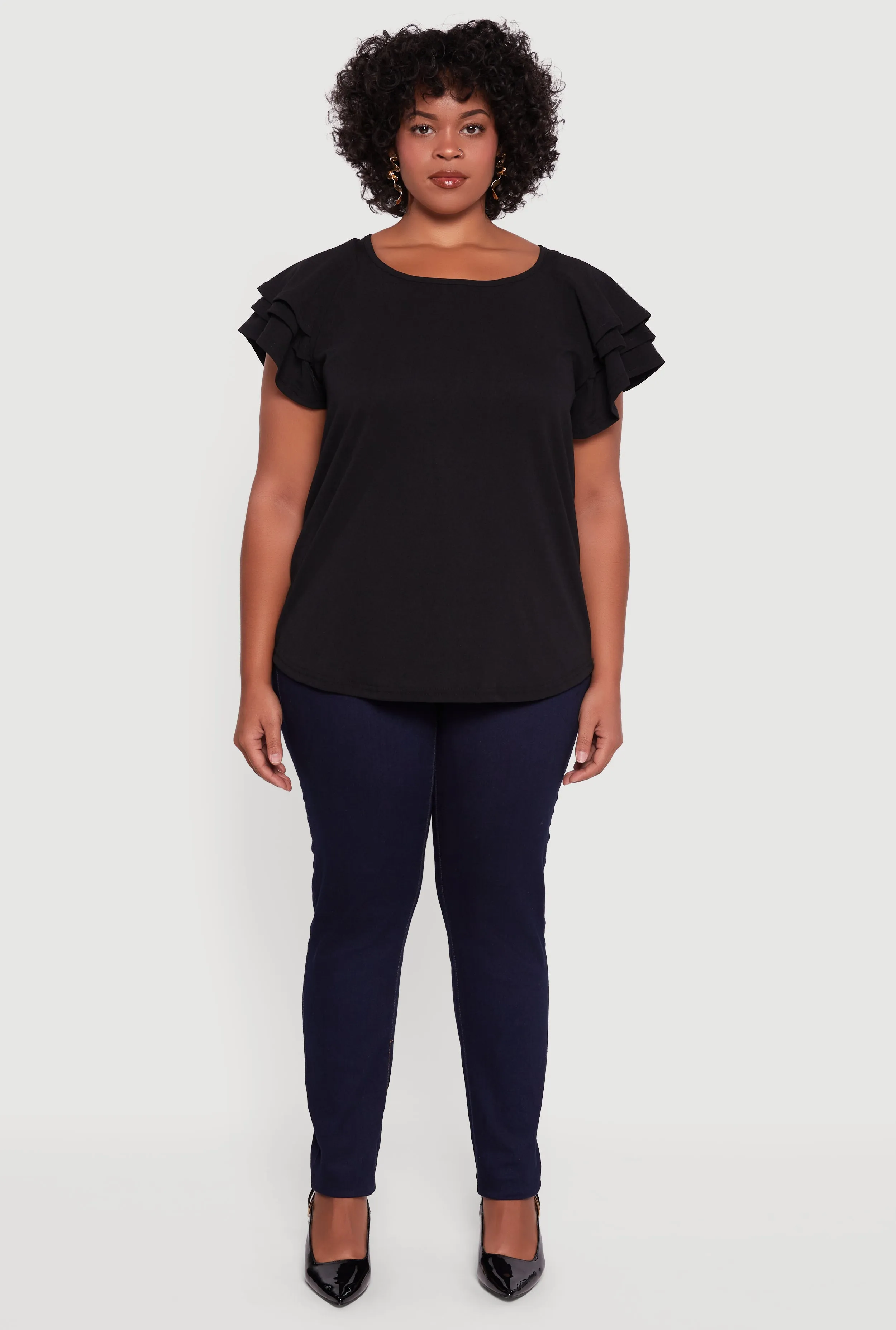 Plus Size Crepe Knit Tiered Short Sleeve Blouse sold by Rainbow product image thumbnail 3