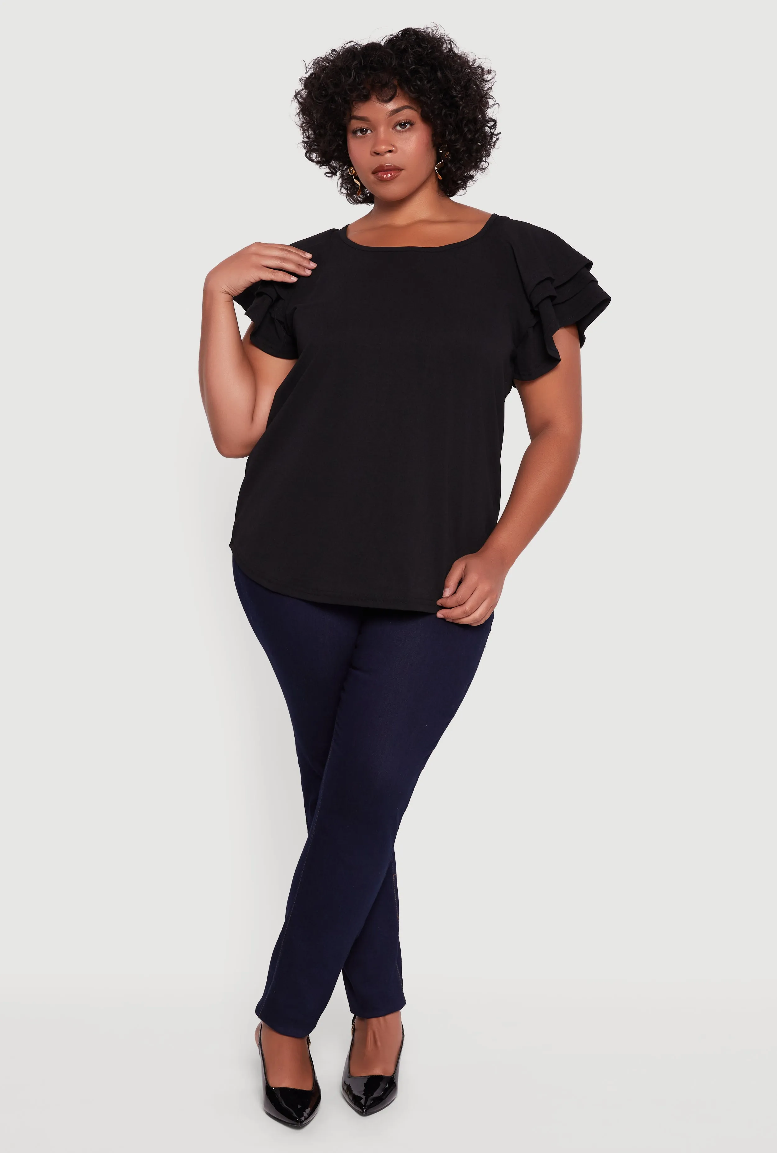 Plus Size Crepe Knit Tiered Short Sleeve Blouse sold by Rainbow