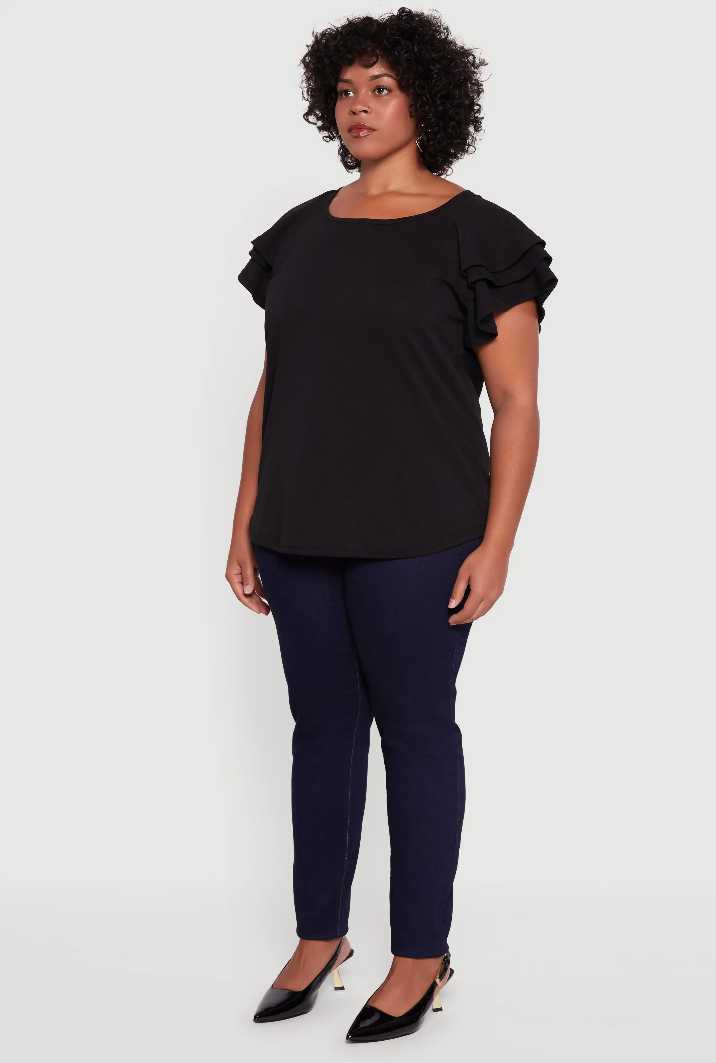 Plus Size Crepe Knit Tiered Short Sleeve Blouse sold by Rainbow product image thumbnail 5