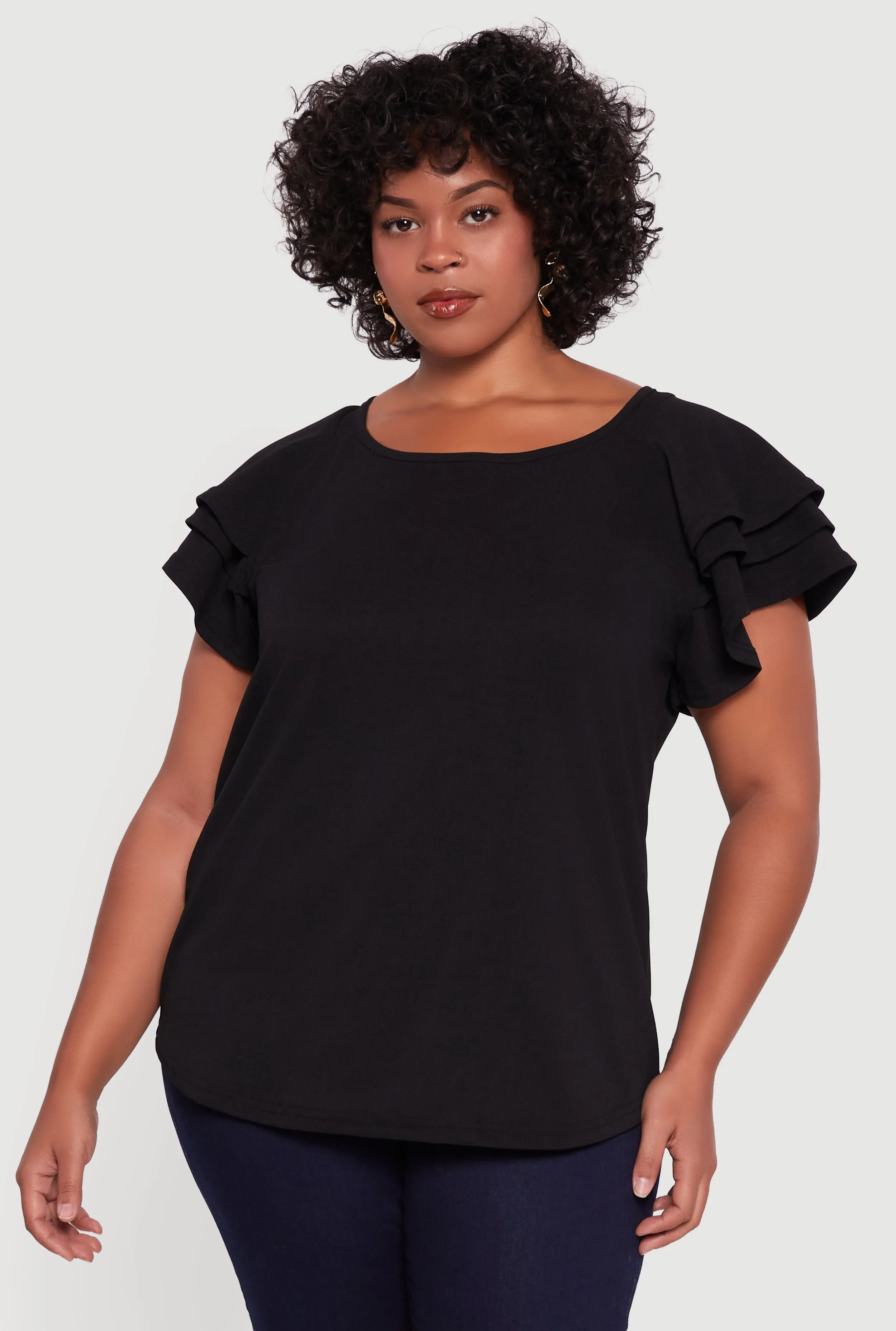 Plus Size Crepe Knit Tiered Short Sleeve Blouse sold by Rainbow product image thumbnail 2