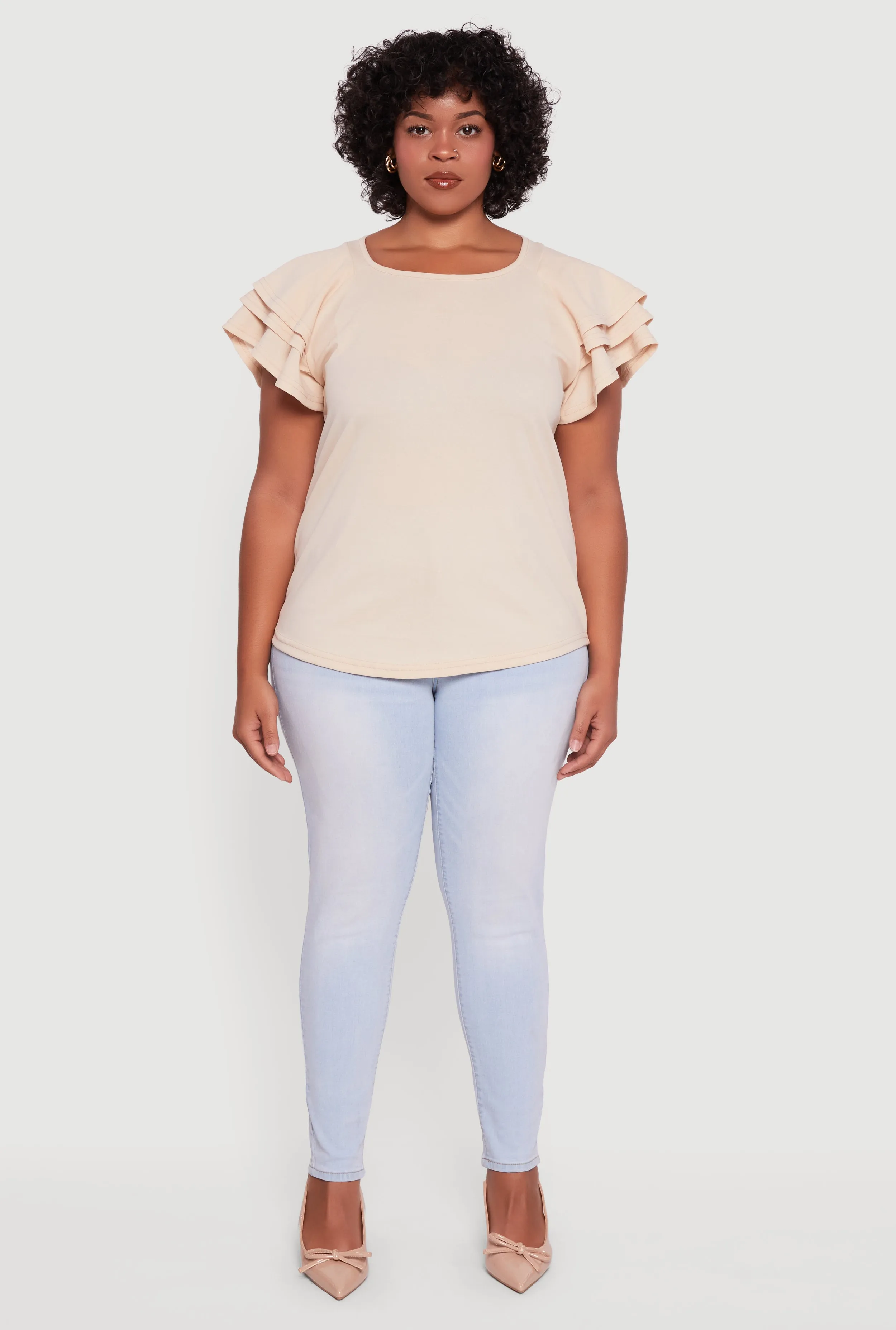 Plus Size Crepe Knit Tiered Short Sleeve Blouse sold by Rainbow product image thumbnail 3