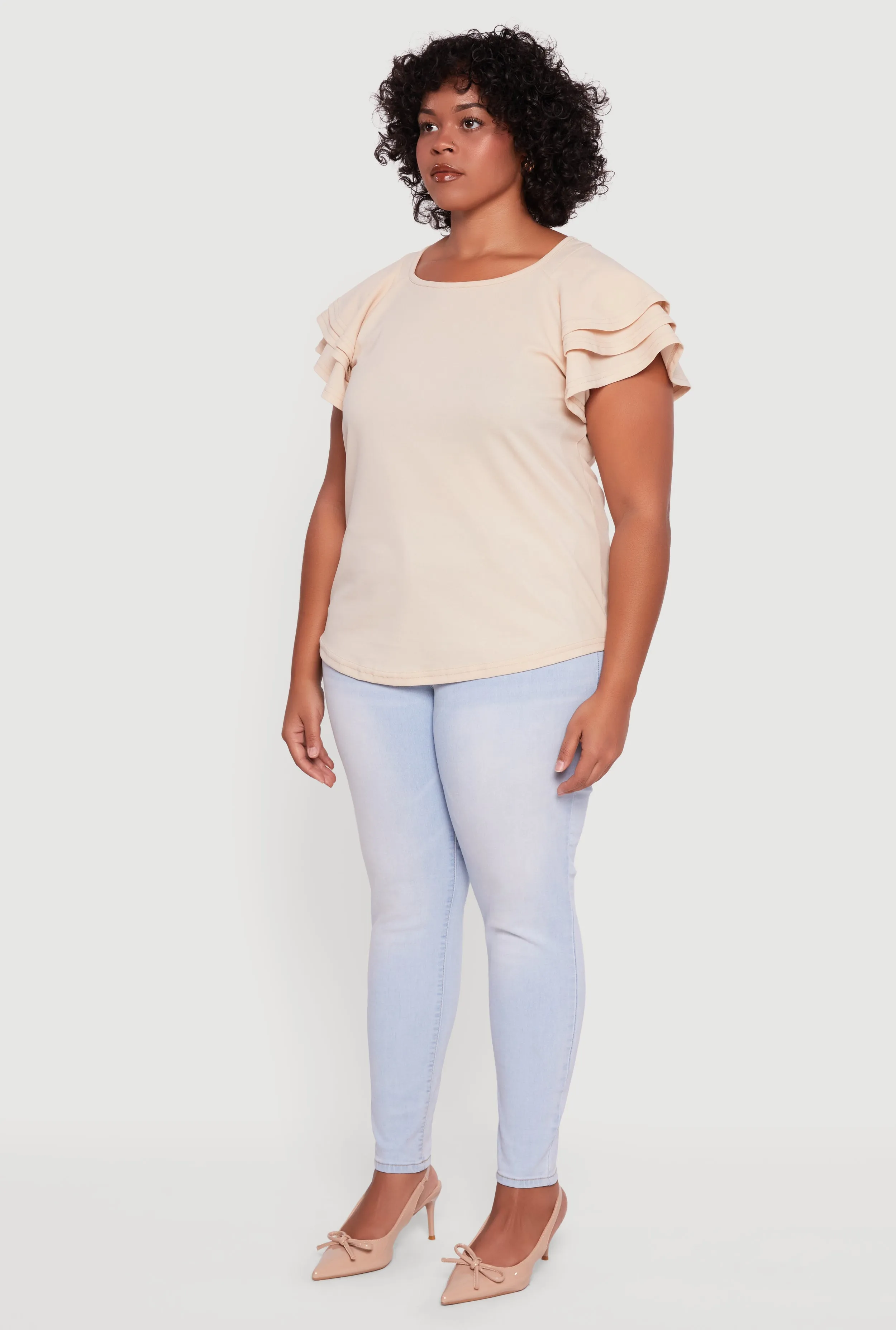 Plus Size Crepe Knit Tiered Short Sleeve Blouse sold by Rainbow product image thumbnail 5