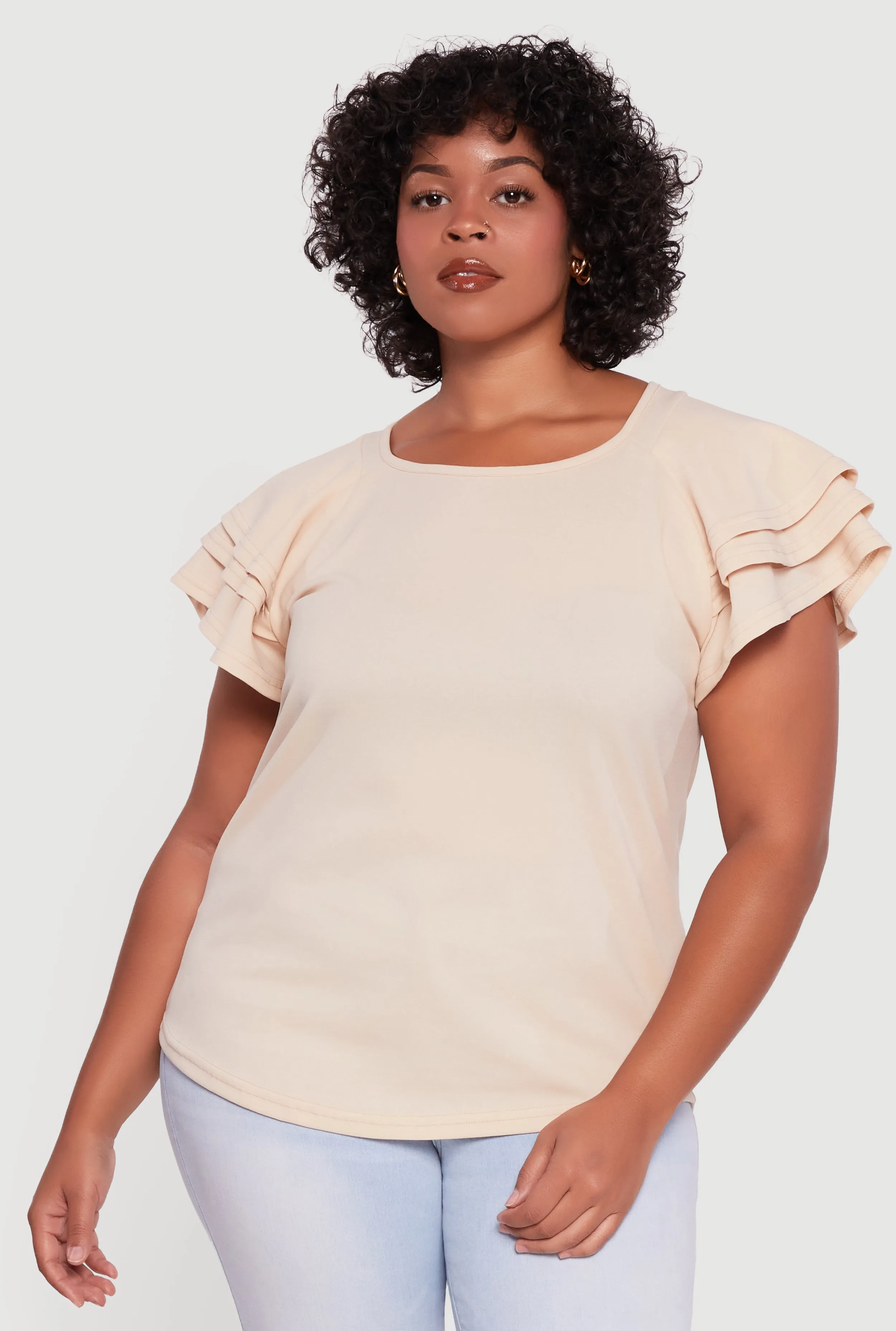 Plus Size Crepe Knit Tiered Short Sleeve Blouse sold by Rainbow product image thumbnail 2
