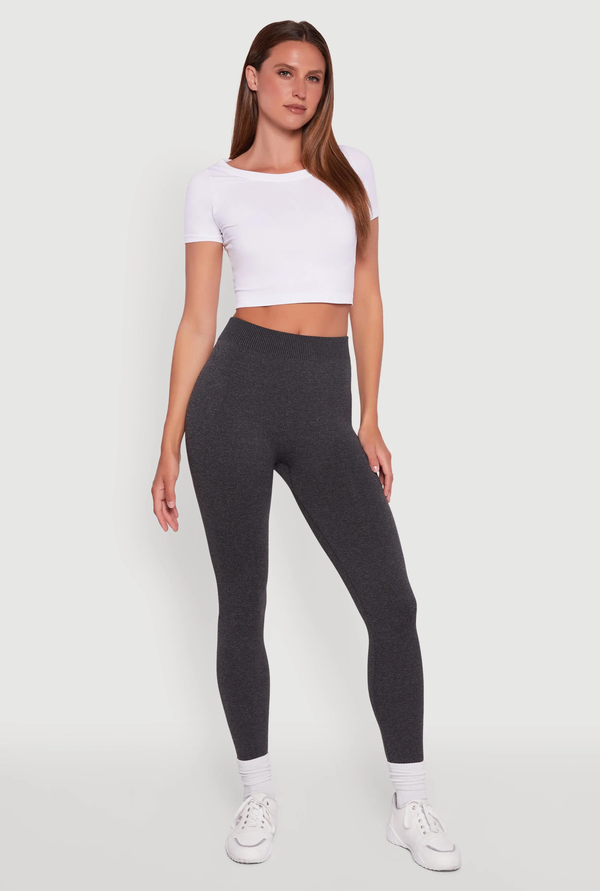 Rib Knit High Waisted French Terry Lined Leggings sold by Rainbow