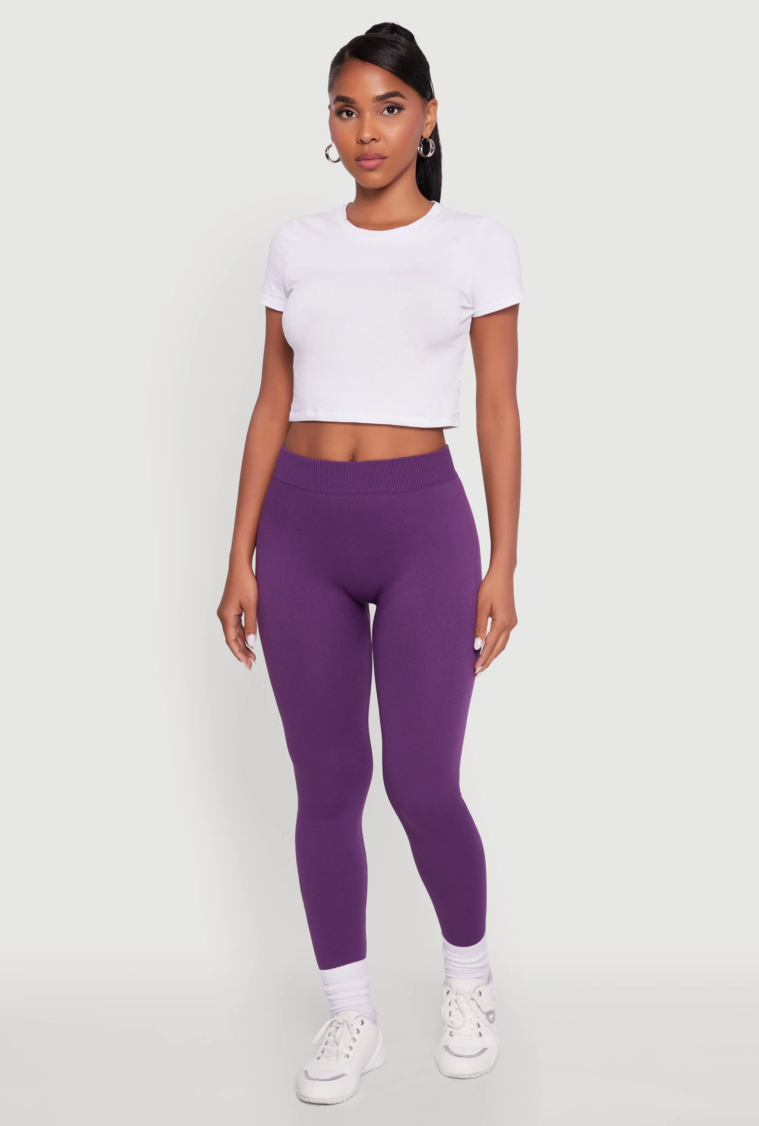 Rib Knit High Waisted French Terry Lined Leggings sold by Rainbow product image thumbnail 3