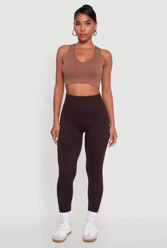 Rib Knit High Waisted French Terry Lined Leggings sold by Rainbow