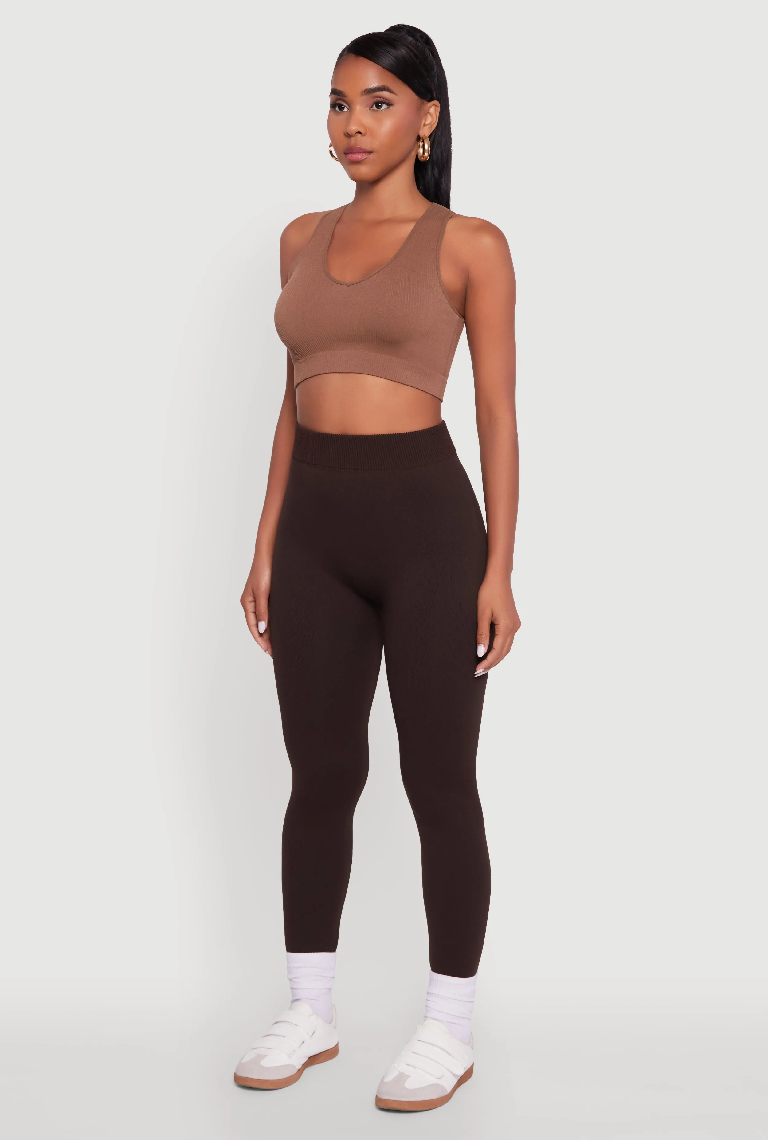 Rib Knit High Waisted French Terry Lined Leggings sold by Rainbow product image thumbnail 3