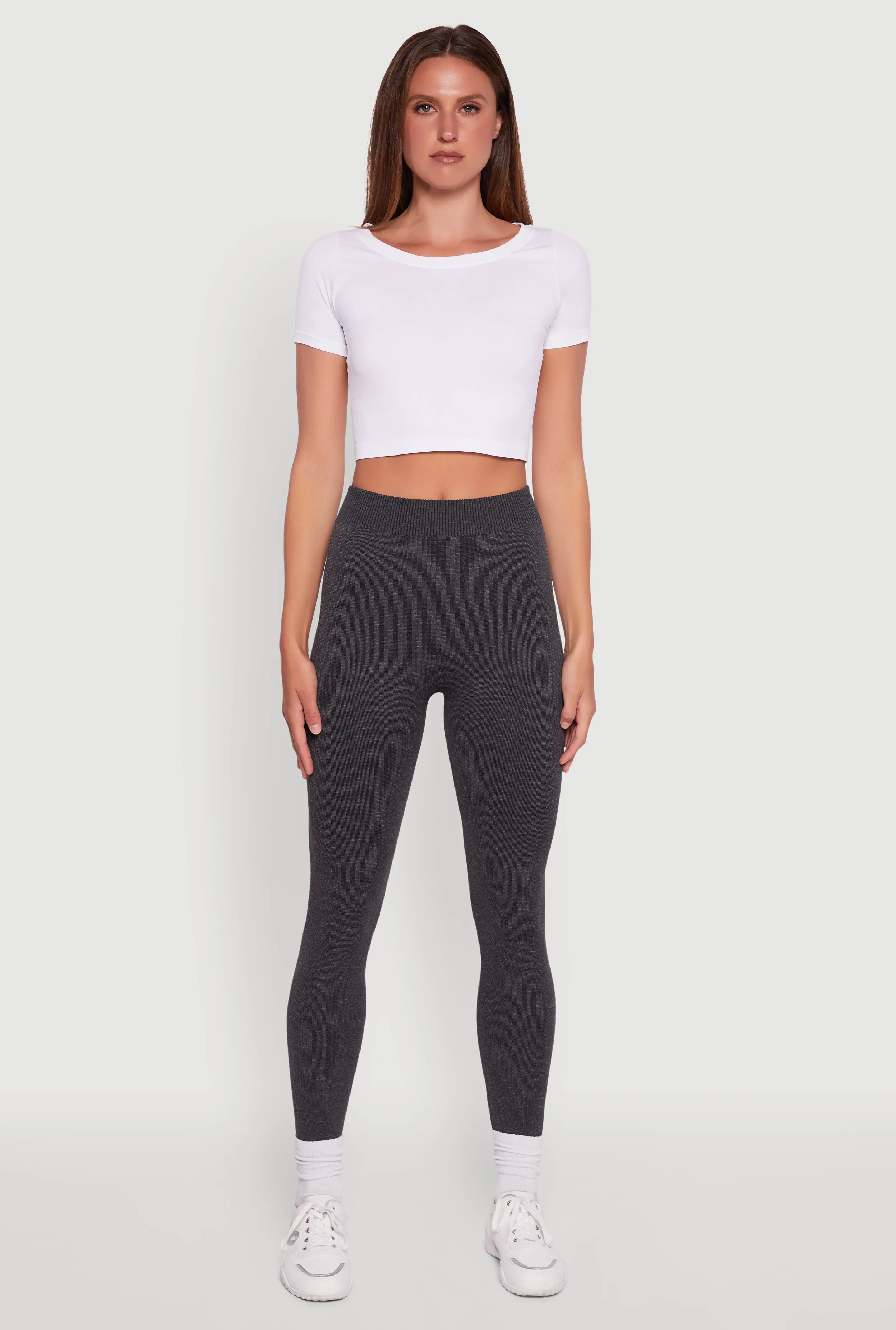 Rib Knit High Waisted French Terry Lined Leggings sold by Rainbow product image thumbnail 2