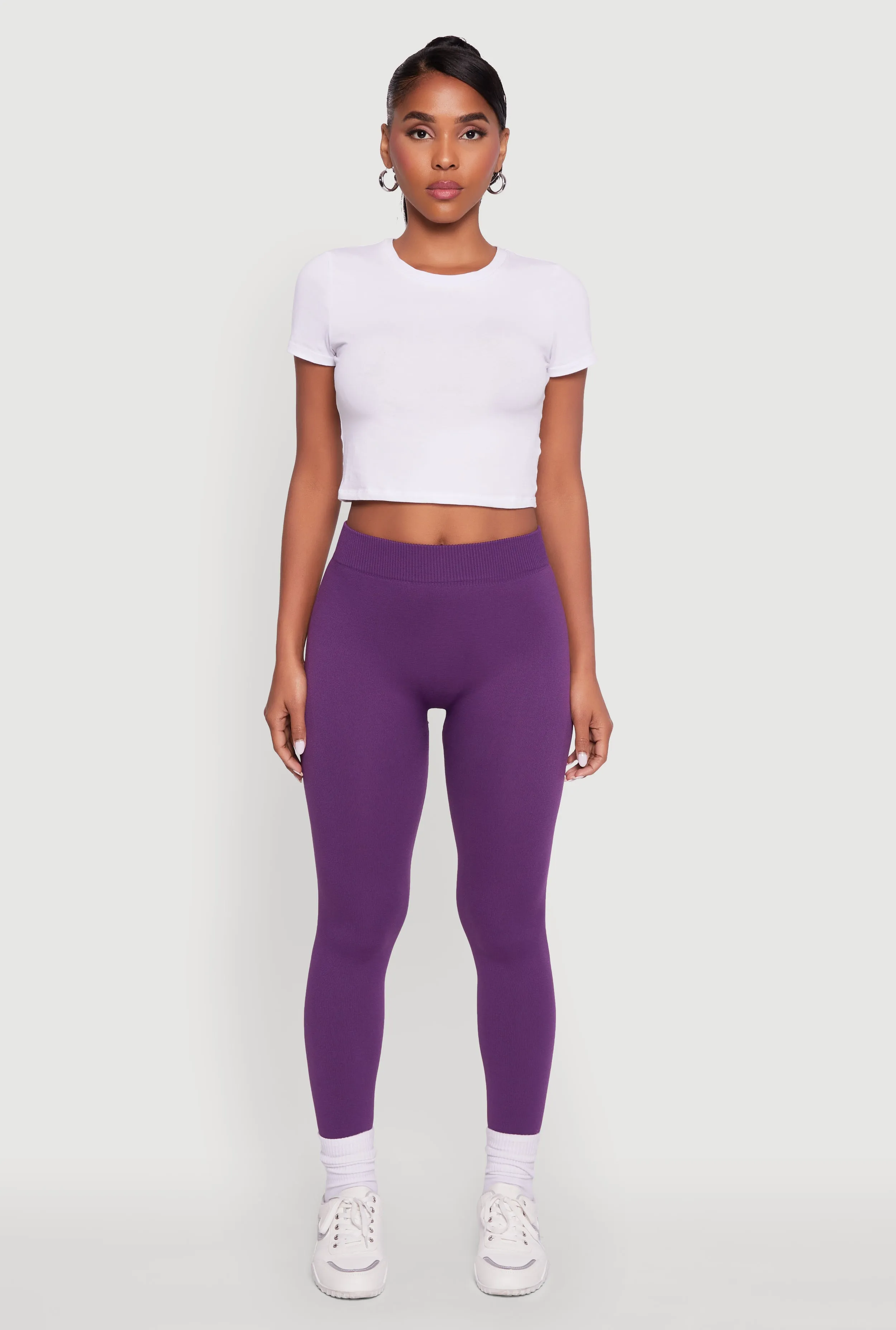 Rib Knit High Waisted French Terry Lined Leggings sold by Rainbow product image thumbnail 2