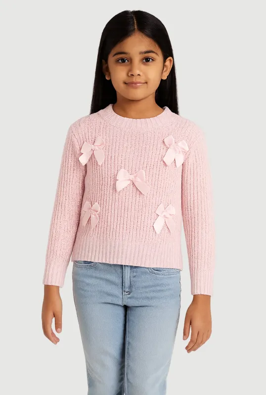 Girls Long Sleeve Pullover Sweater with Cute Bows sold by Rainbow