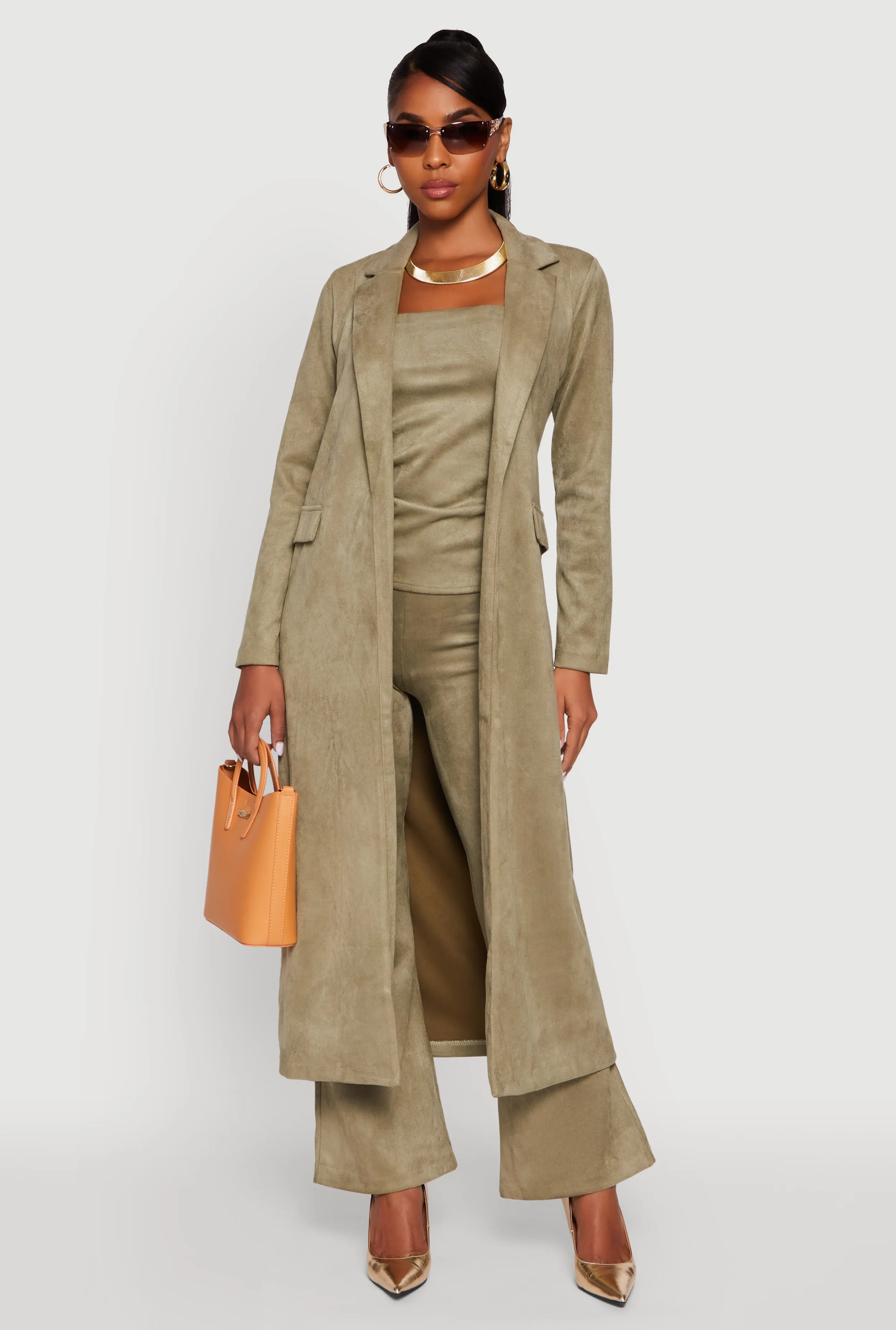 Faux Suede Open Front Long Coat sold by Rainbow product image thumbnail 3