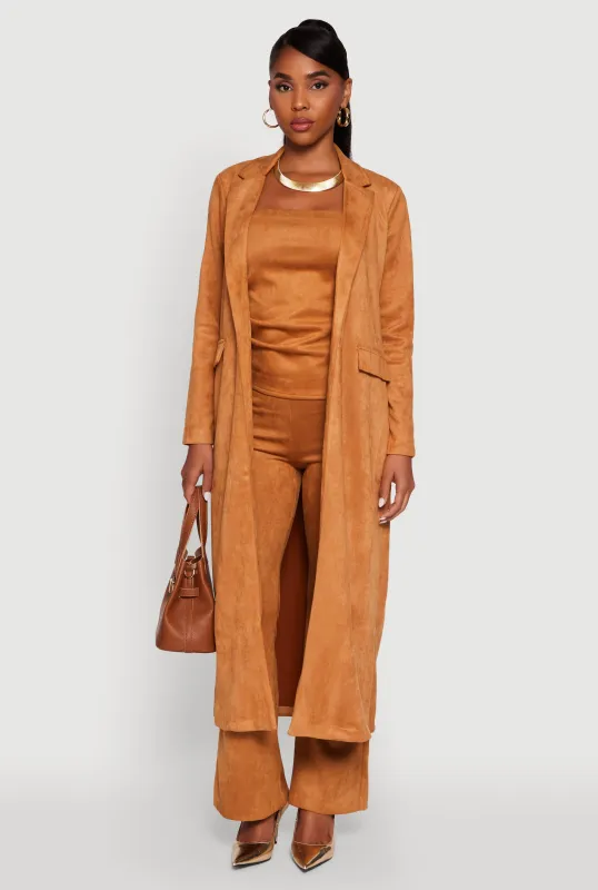Faux Suede Open Front Long Coat sold by Rainbow