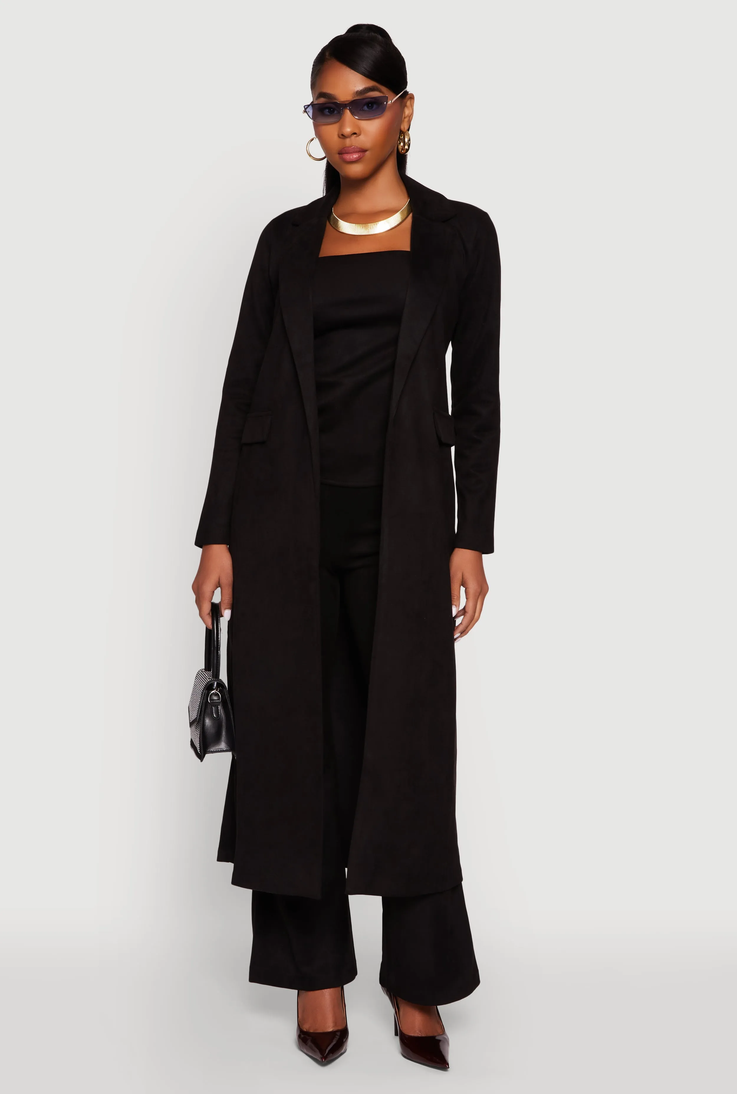 Faux Suede Open Front Long Coat sold by Rainbow product image thumbnail 2