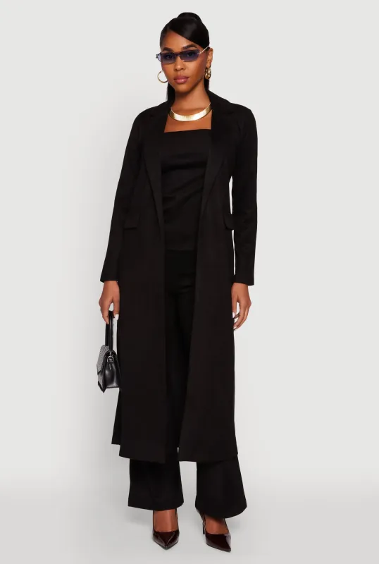 Faux Suede Open Front Long Coat sold by Rainbow