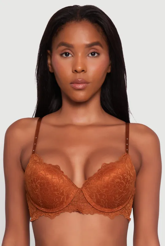Floral Lace Studded Strap Plunge Bra sold by Rainbow