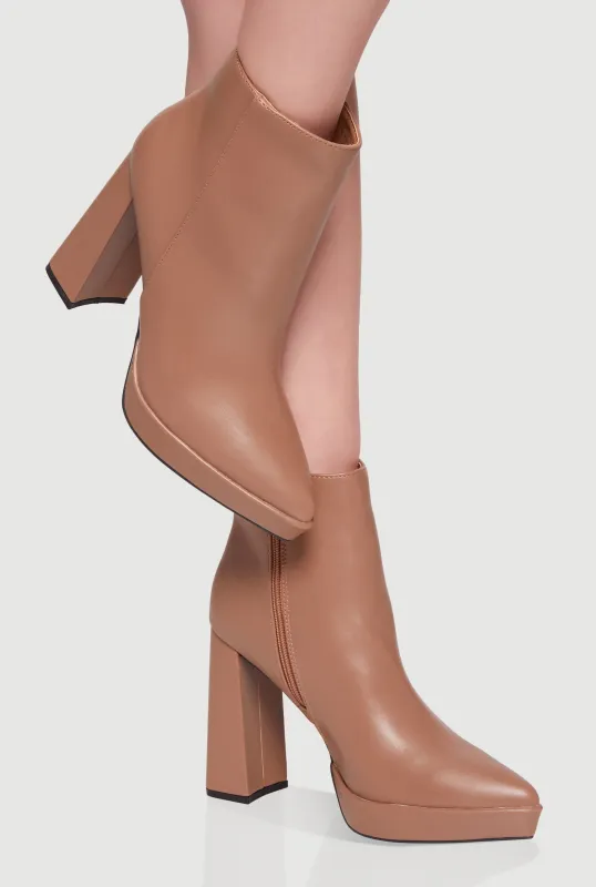 Side Zip Pointy Toe Block Heel Booties sold by Rainbow
