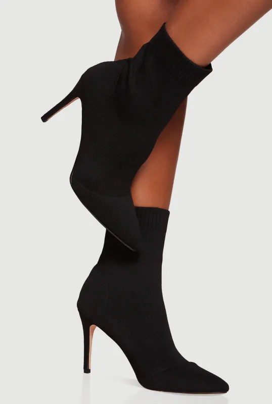 Pointed Toe High Heel Stiletto Sock Booties made by Rainbow