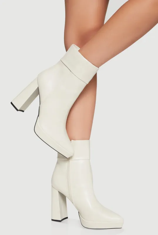 Fixed Cuff Detail Pointed Toe Block Heel Booties sold by Rainbow