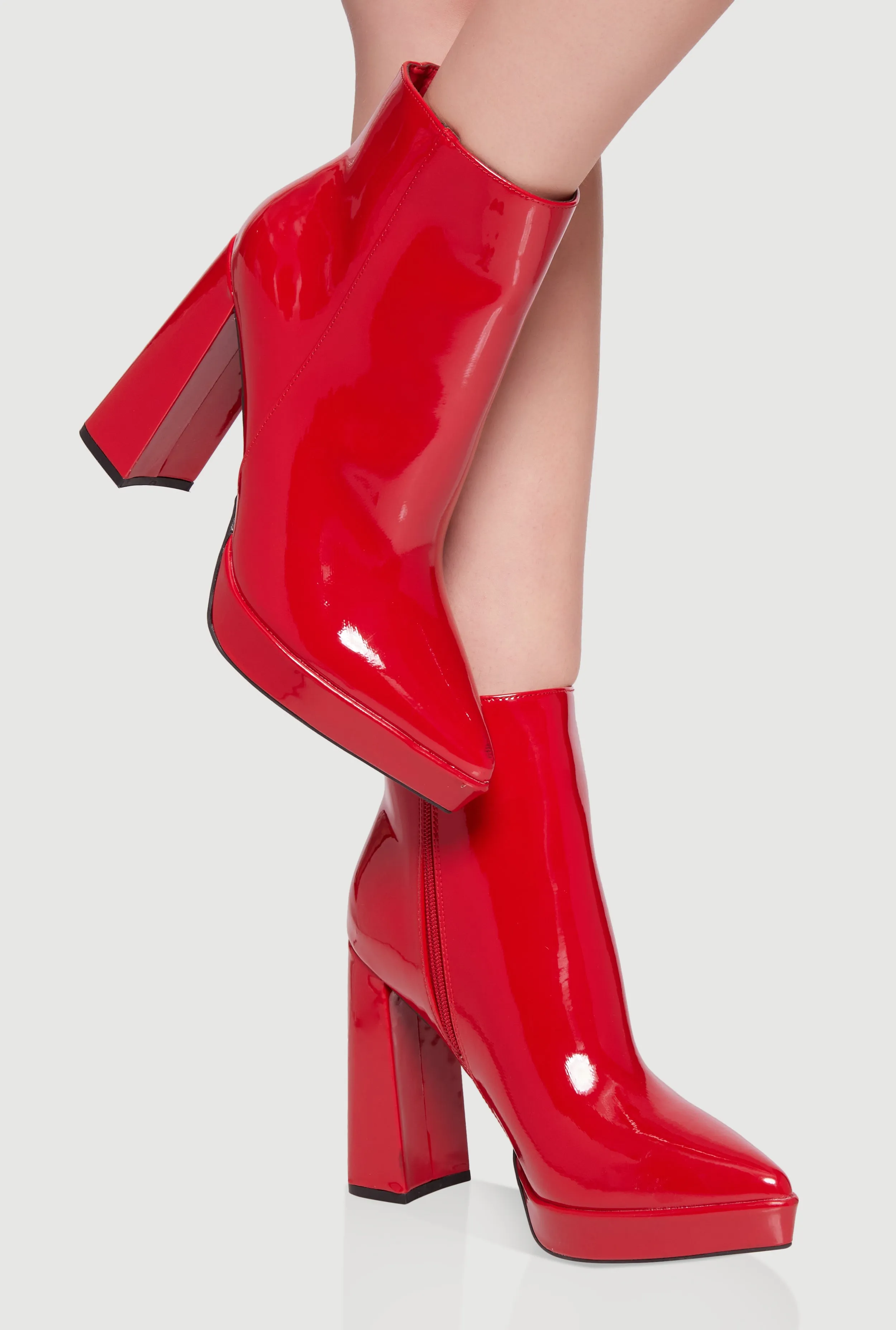 Side Zip Pointy Toe Block Heel Booties sold by Rainbow