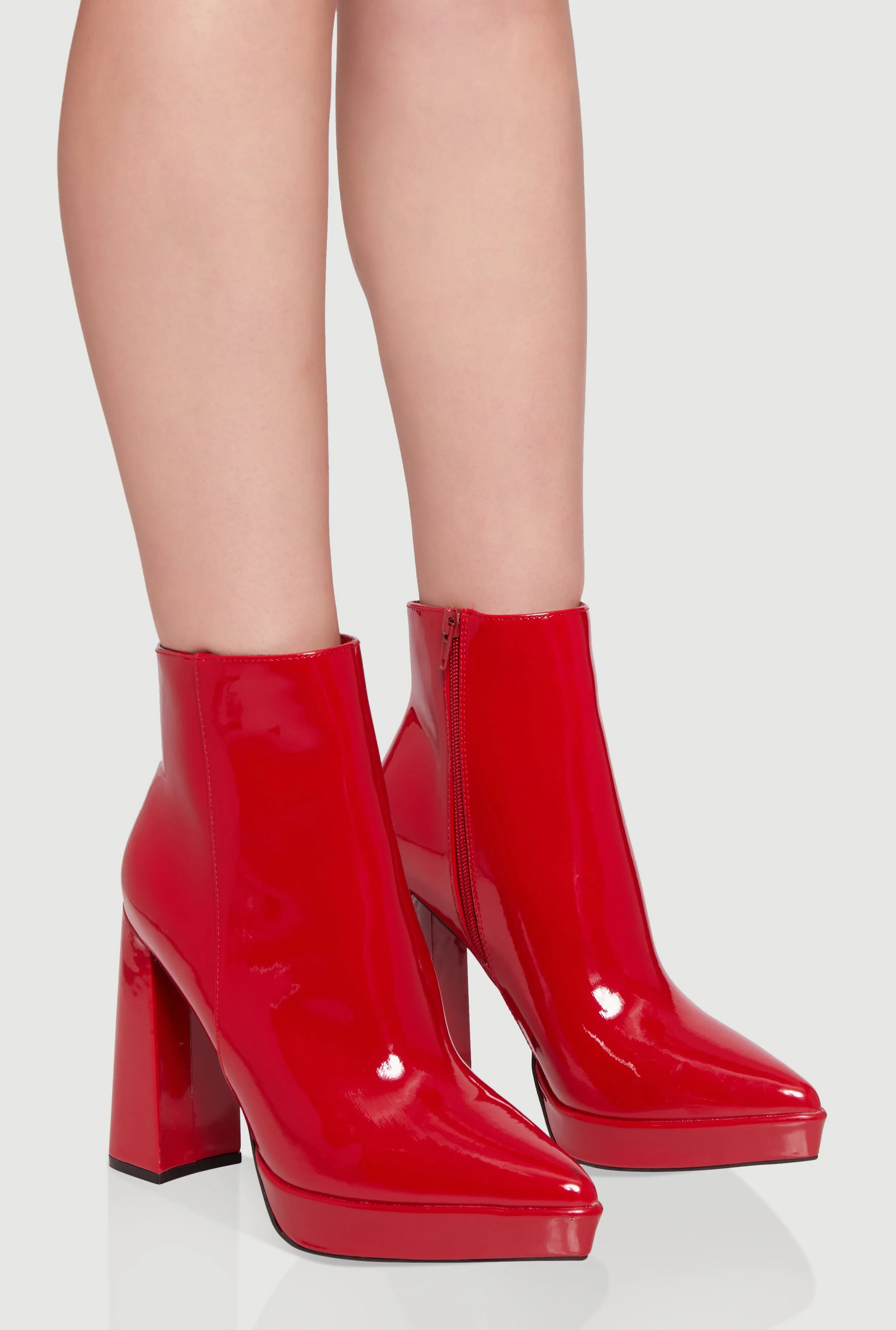 Side Zip Pointy Toe Block Heel Booties sold by Rainbow product image thumbnail 2