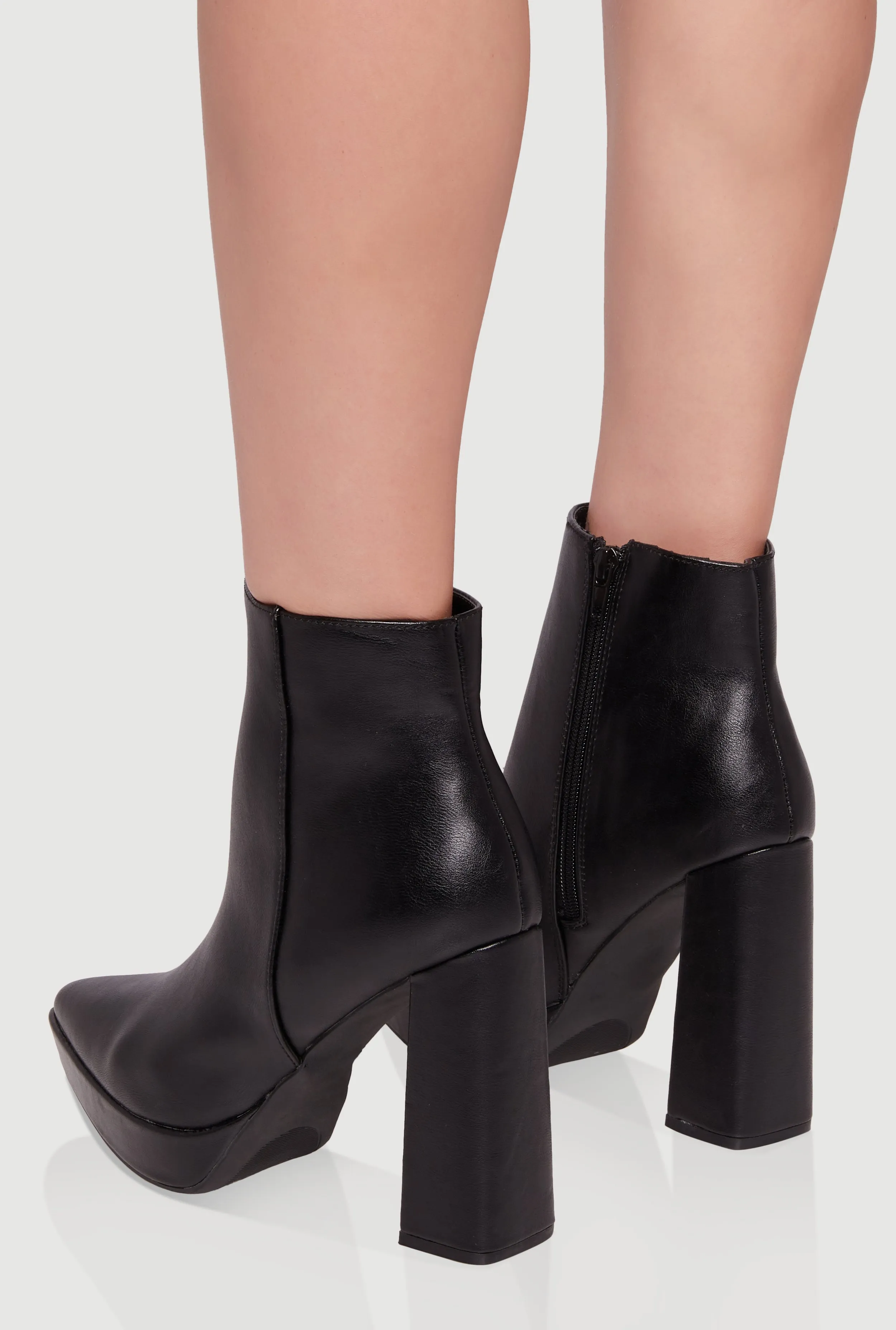 Side Zip Pointy Toe Block Heel Booties sold by Rainbow product image thumbnail 3