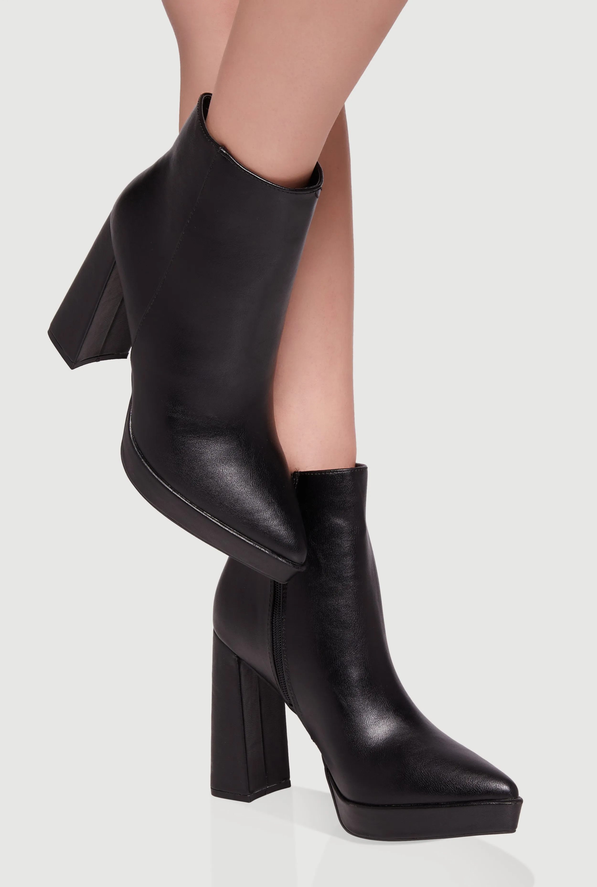 Side Zip Pointy Toe Block Heel Booties sold by Rainbow